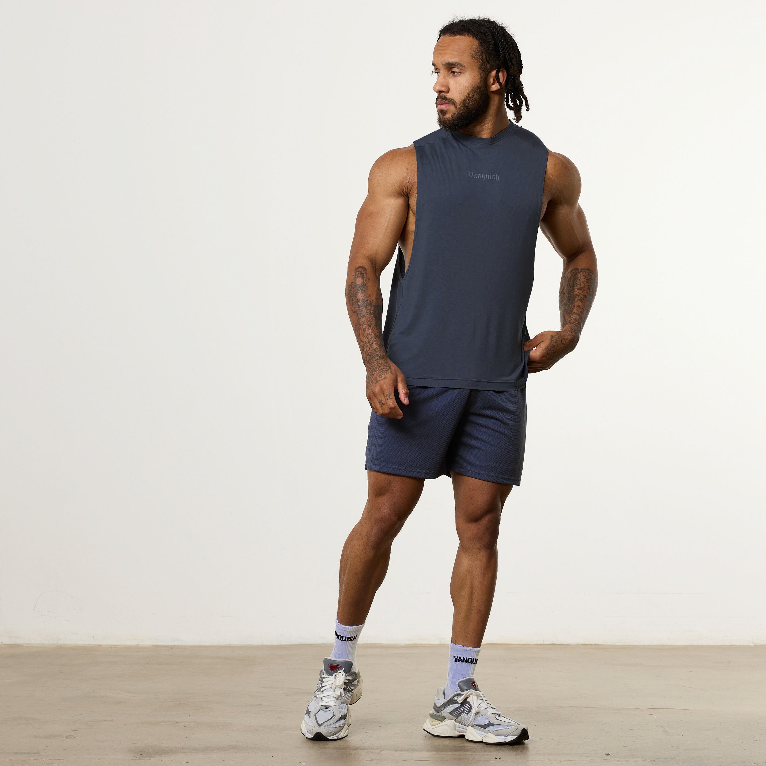 Vanquish Ultra Soft Navy Blue Oversized Sleeveless T Shirt