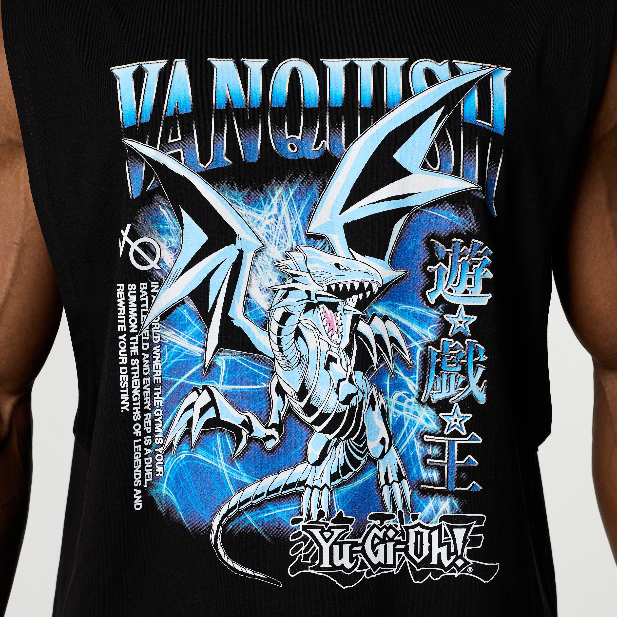 YU-GI-OH! BLUE EYES WHITE DRAGON BLACK BOXY SLEEVELESS T SHIRT