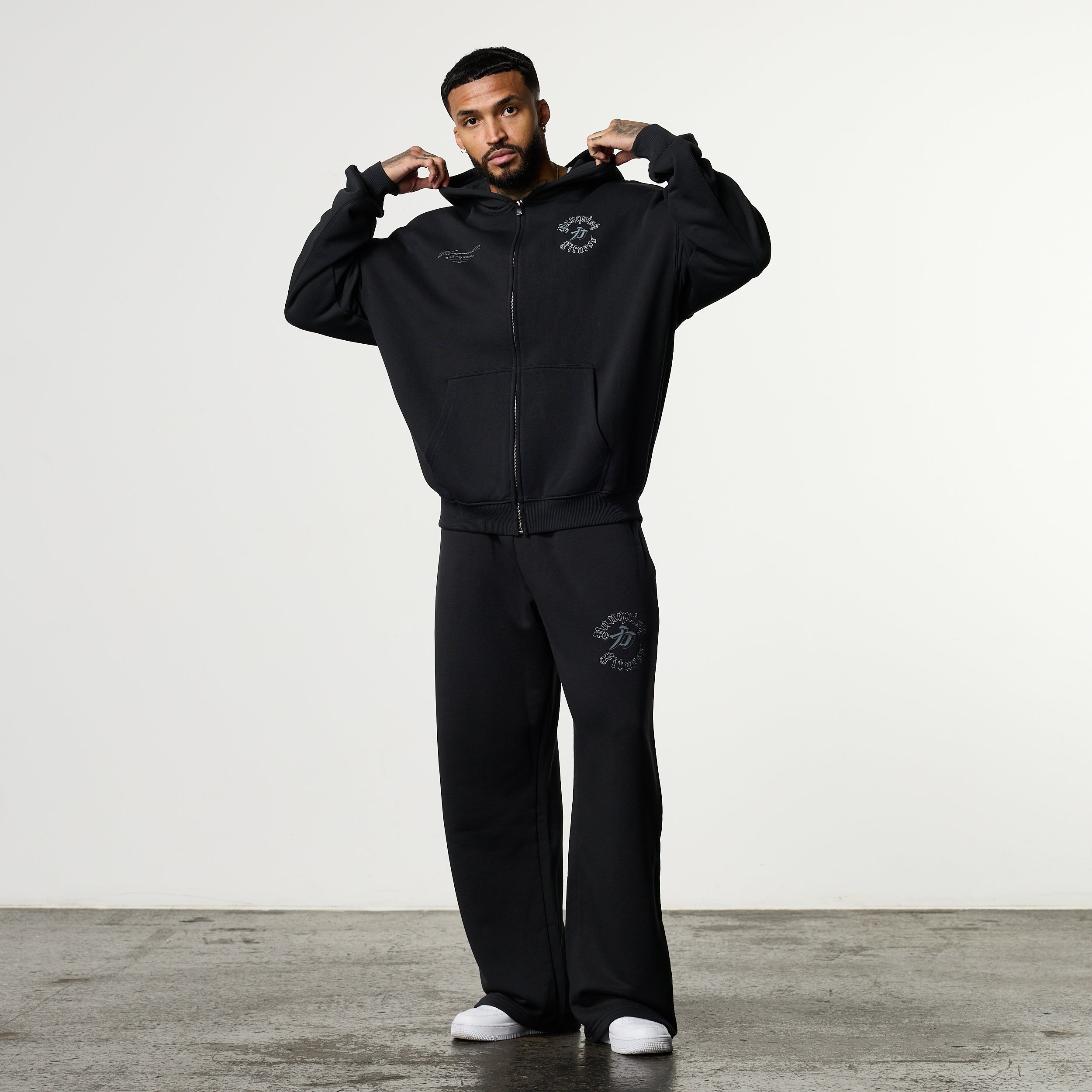 SHINTO GODS SCRIPT BLACK ZIP THROUGH HOODIE