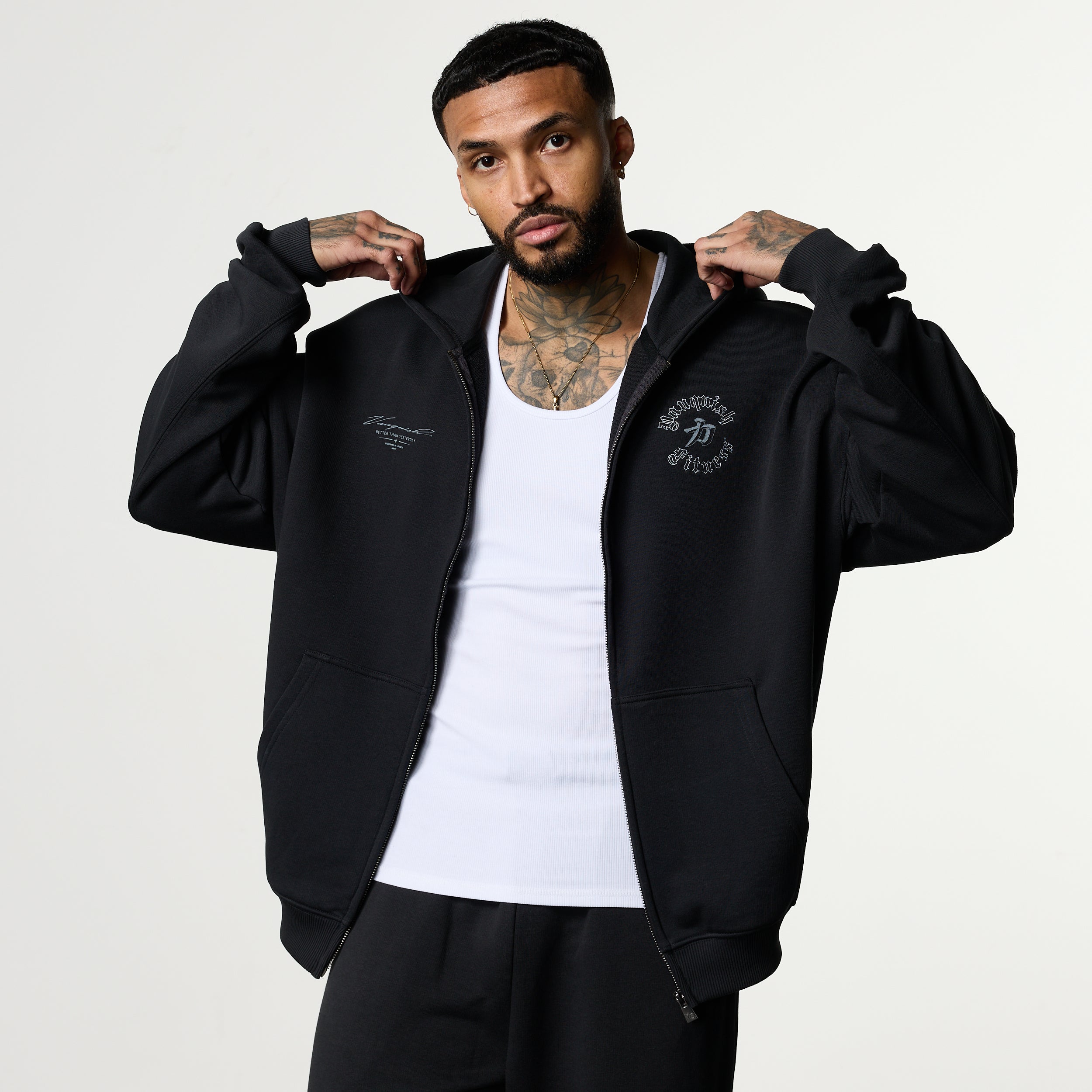 SHINTO GODS SCRIPT BLACK ZIP THROUGH HOODIE