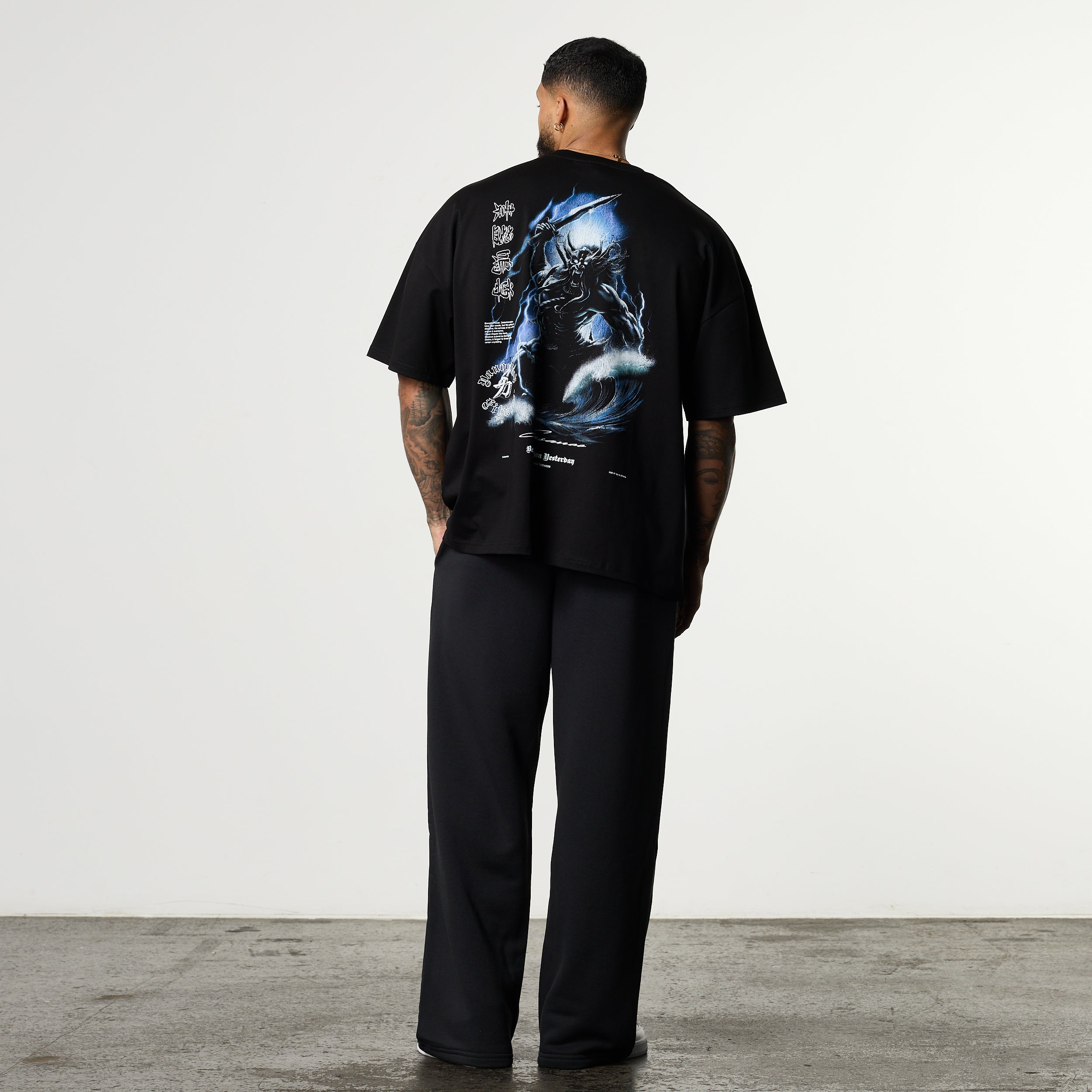 SHINTO GODS SCRIPT BLACK STRAIGHT LEG SWEATPANTS