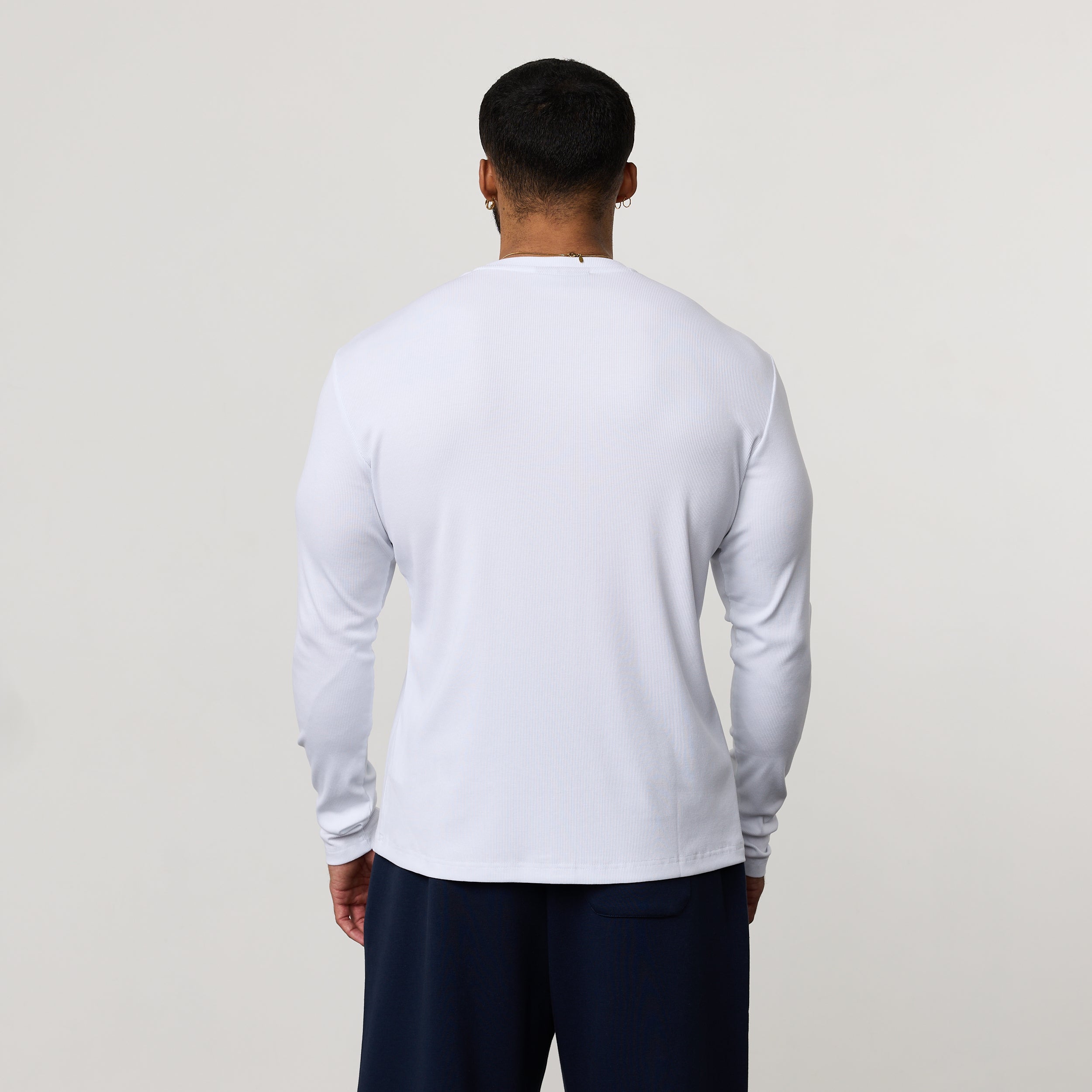 MONOGRAM RIB WHITE SLIM FIT LONG SLEEVE T SHIRT