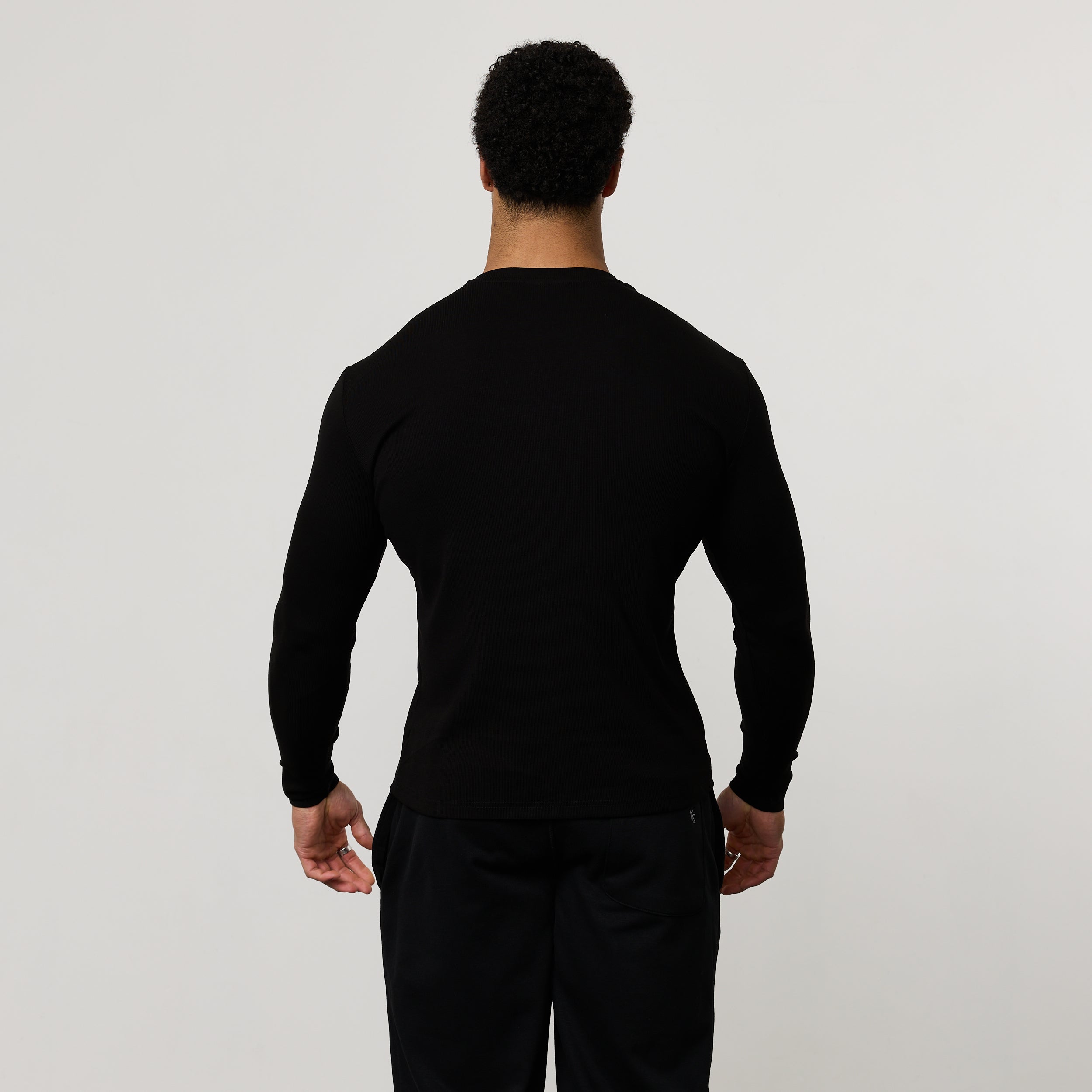 MONOGRAM RIB BLACK SLIM FIT LONG SLEEVE T SHIRT