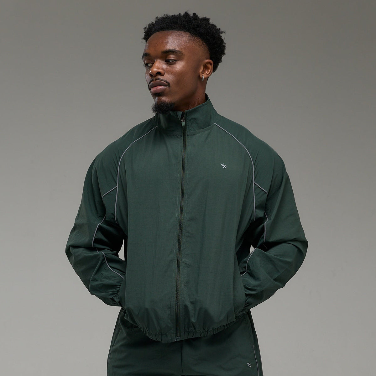 REFLECTIVE DARK GREEN OVERSIZED TRACK JACKET