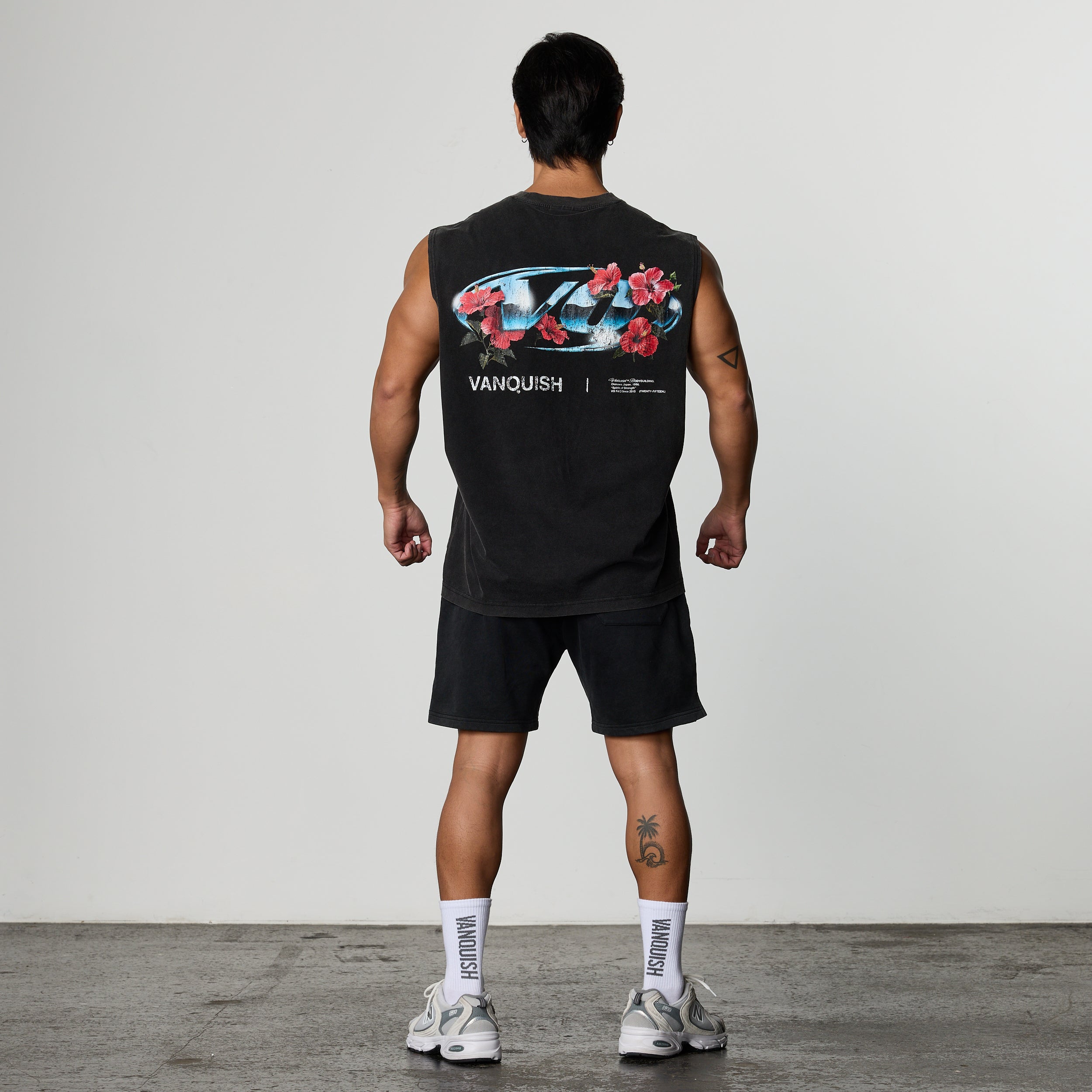 VQ x Shintaro Hibiscus Black Boxy Sleeveless T-Shirt