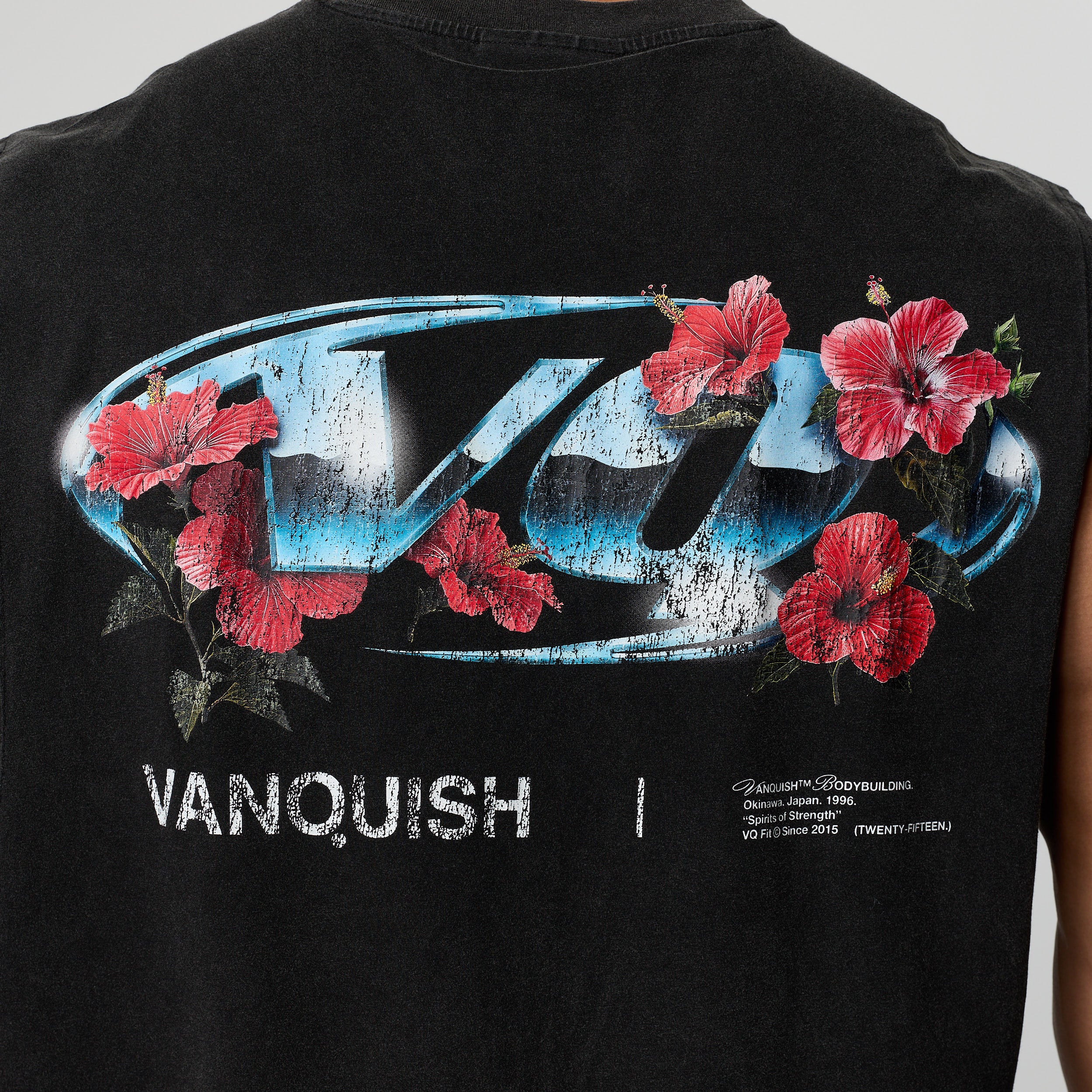 VQ x Shintaro Hibiscus Black Boxy Sleeveless T-Shirt
