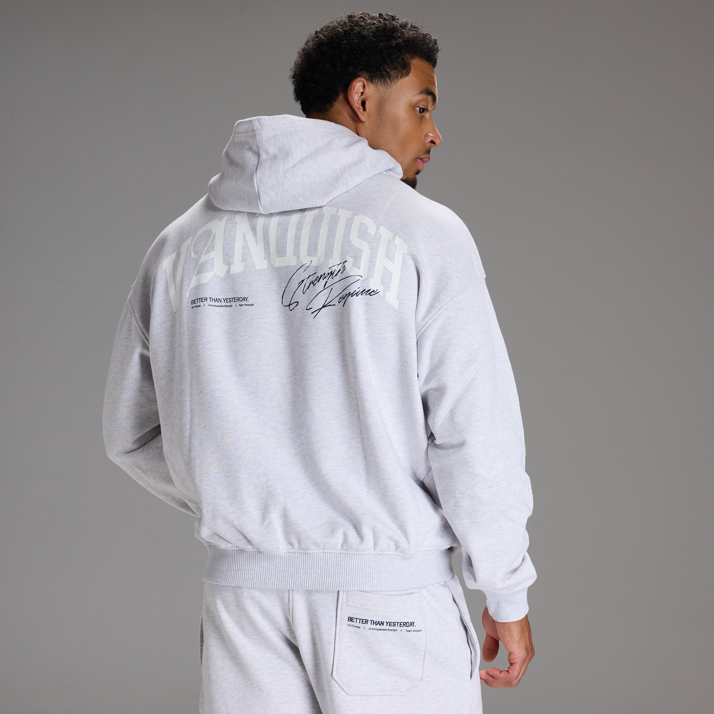 STRENGTH REGIME LIGHT GREY MARL OVERSIZED PULLOVER HOODIE