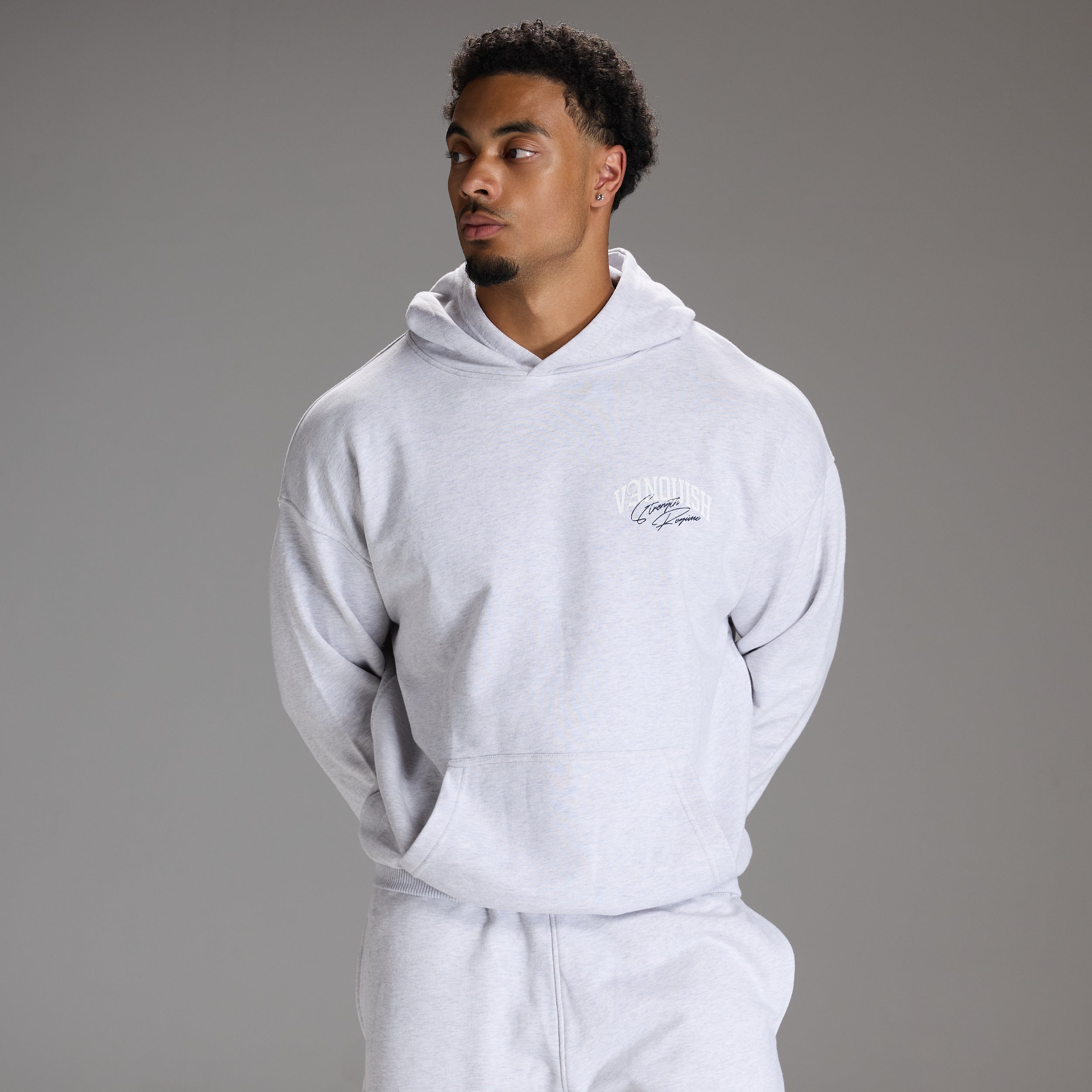 STRENGTH REGIME LIGHT GREY MARL OVERSIZED PULLOVER HOODIE
