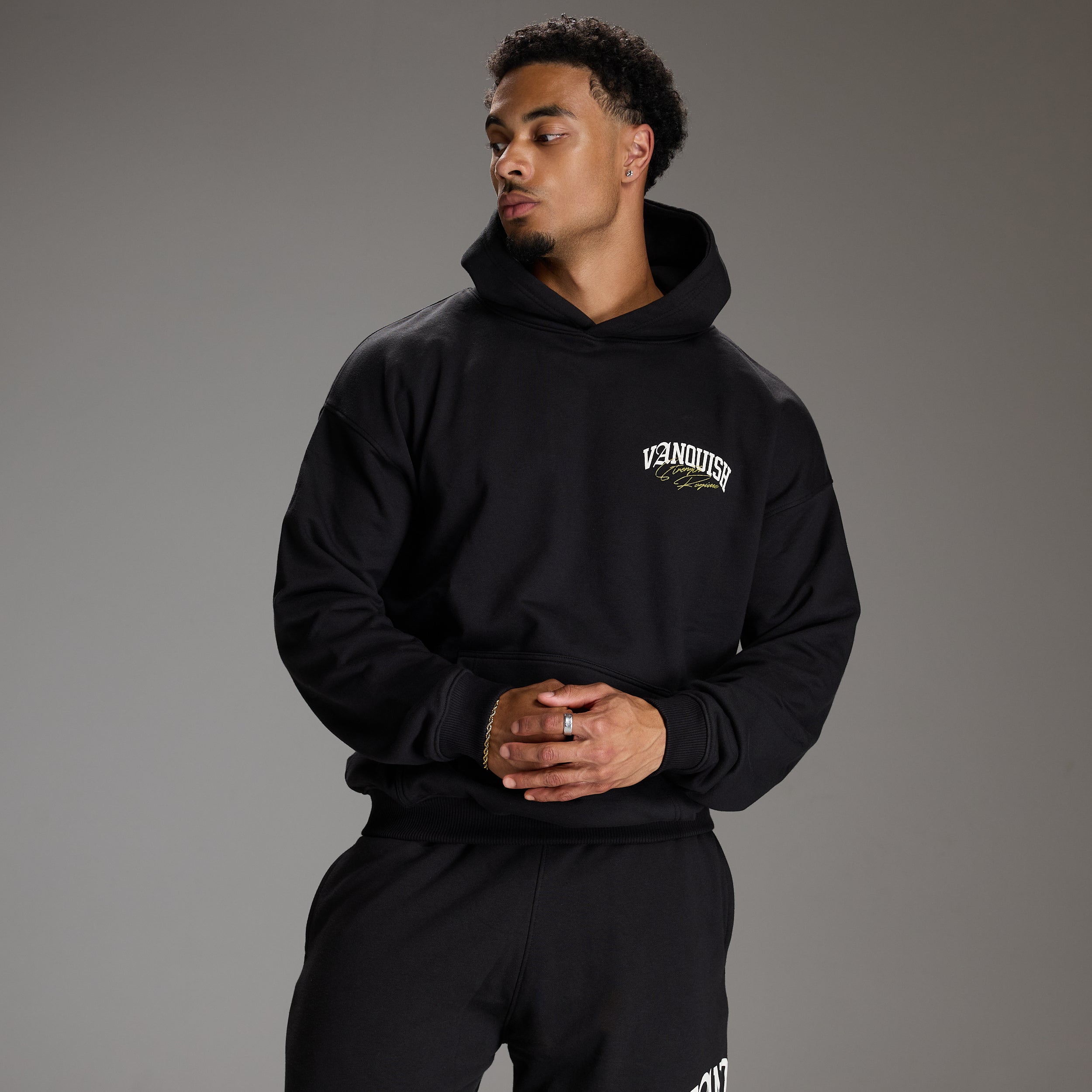 STRENGTH REGIME BLACK OVERSIZED PULLOVER HOODIE