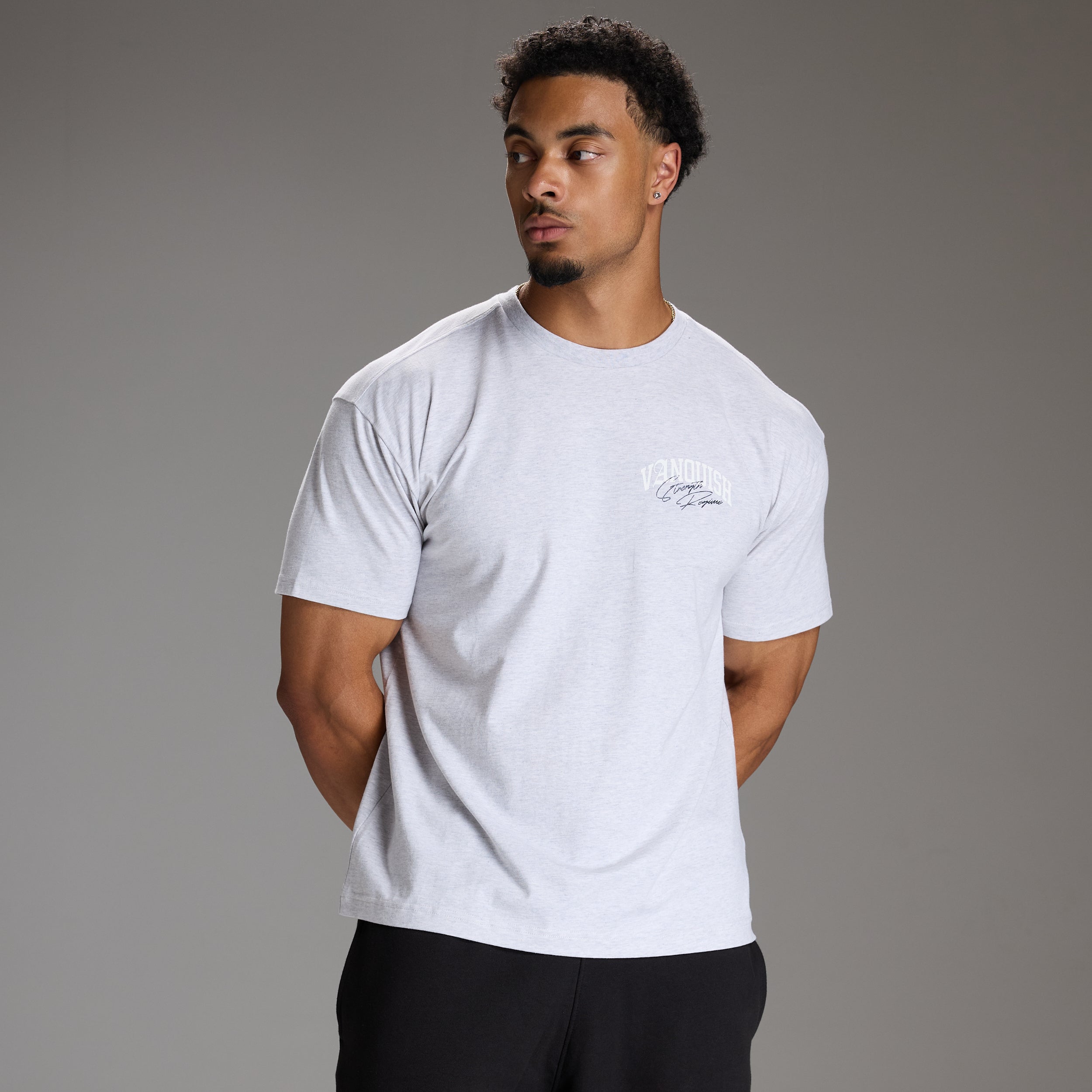 STRENGTH REGIME LIGHT GREY MARL OVERSIZED T SHIRT