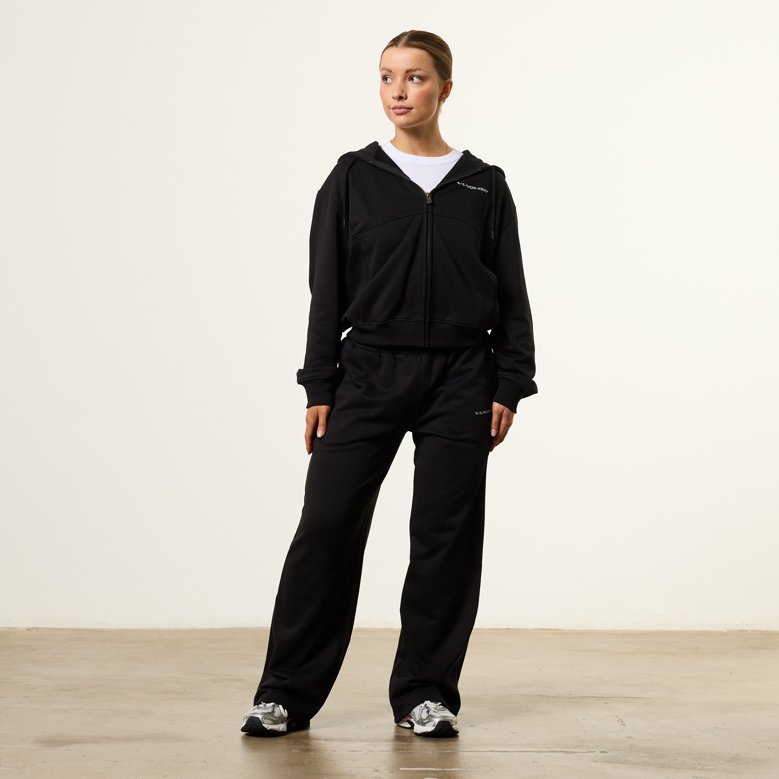 Vanquish Essential Black Cropped Zip Through Hoodie