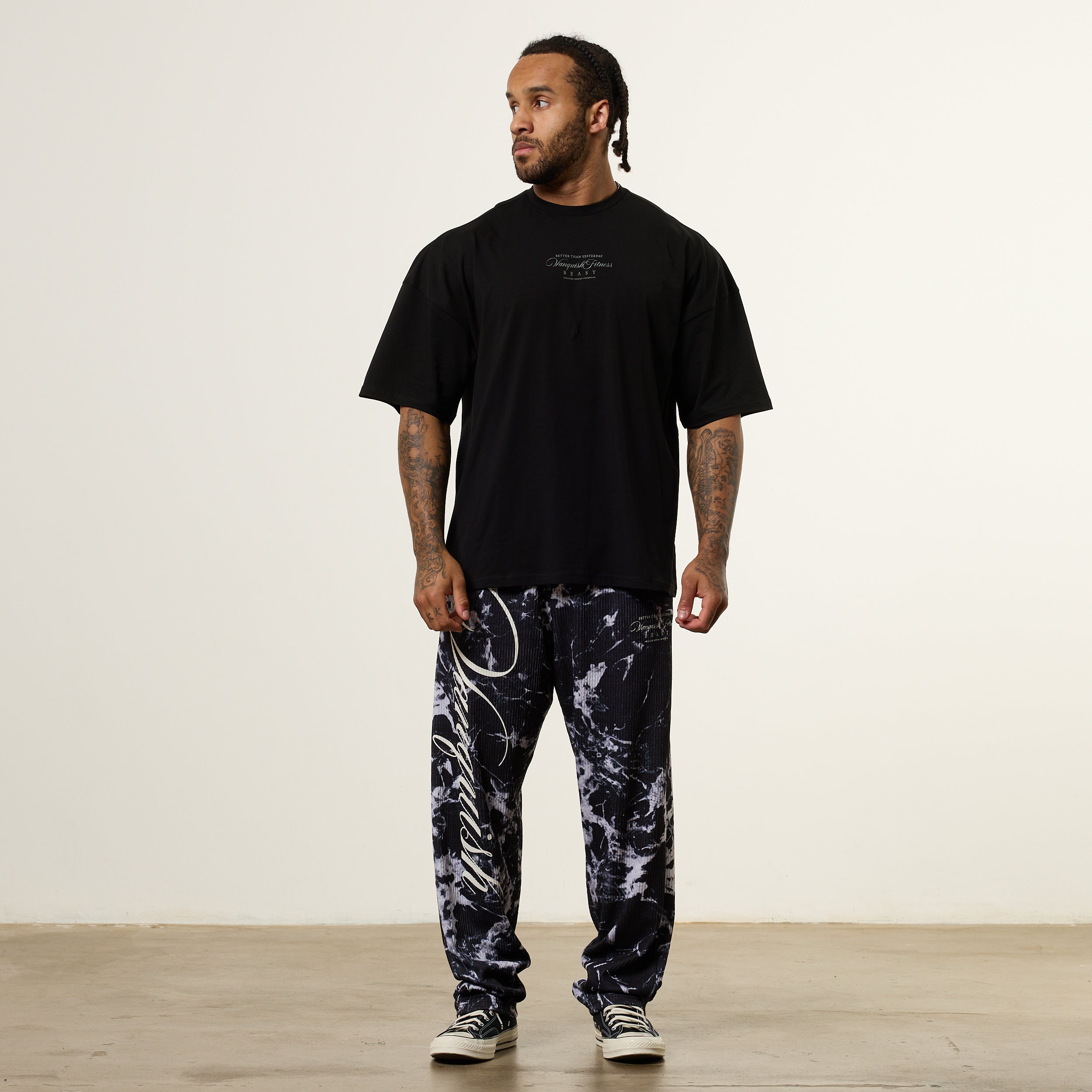 Vanquish x JBeast Black Marble Bodybuilding Baggy Pants