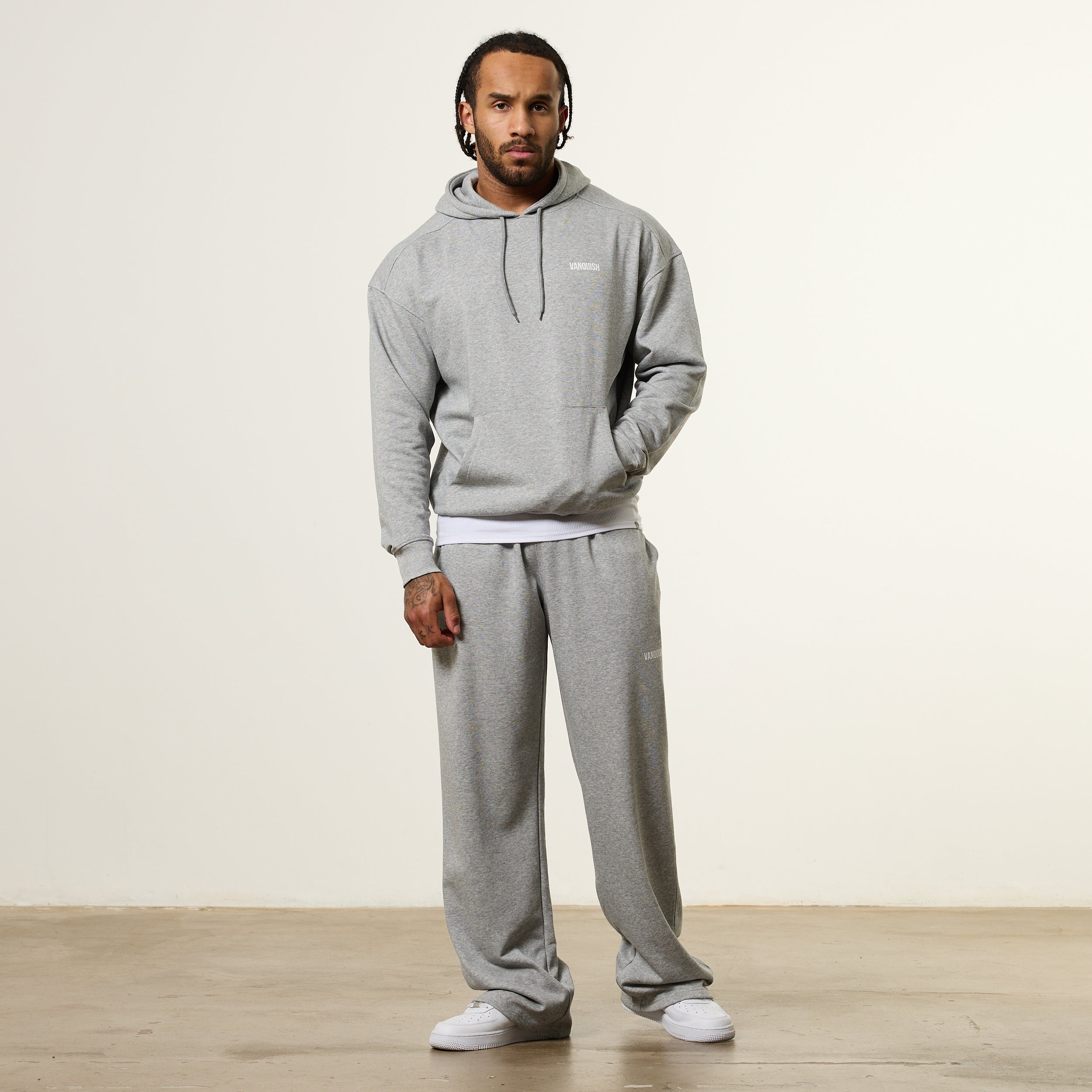 Vanquish Essential Grey Melange Oversized Pullover Hoodie