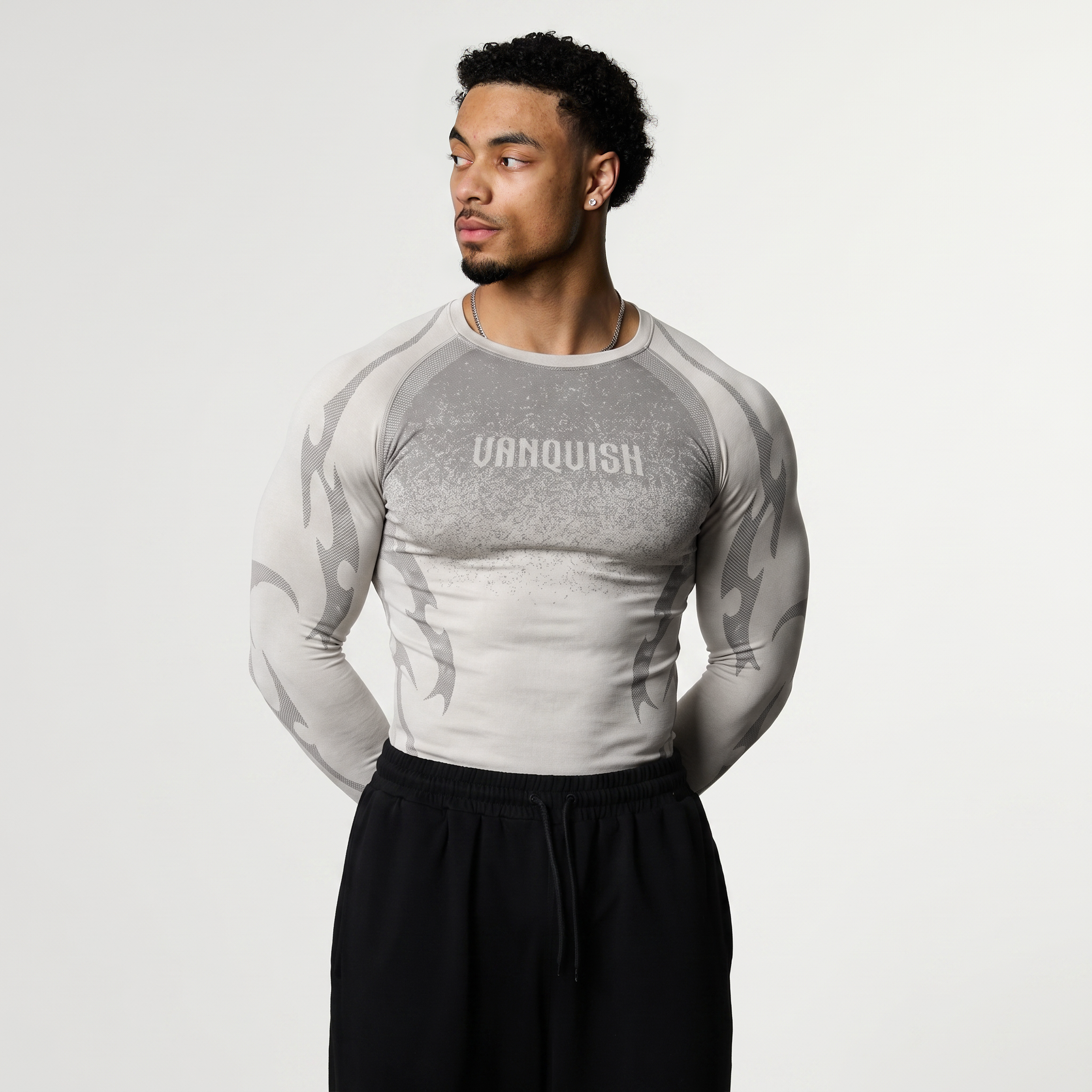 TRIBAL COMPRESSION LIGHT GREY LONG SLEEVE T SHIRT