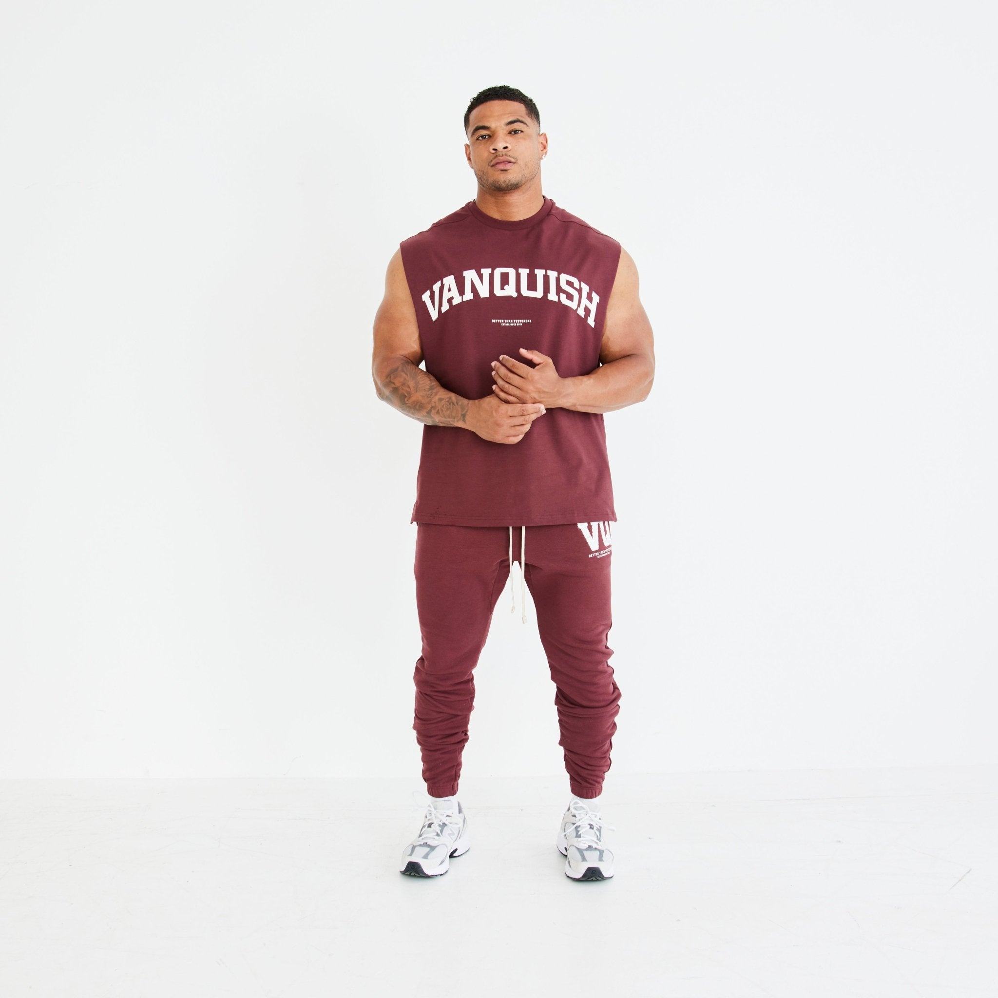 Vanquish Dark Burgundy Varsity Tapered Sweatpants - Vanquish Fitness