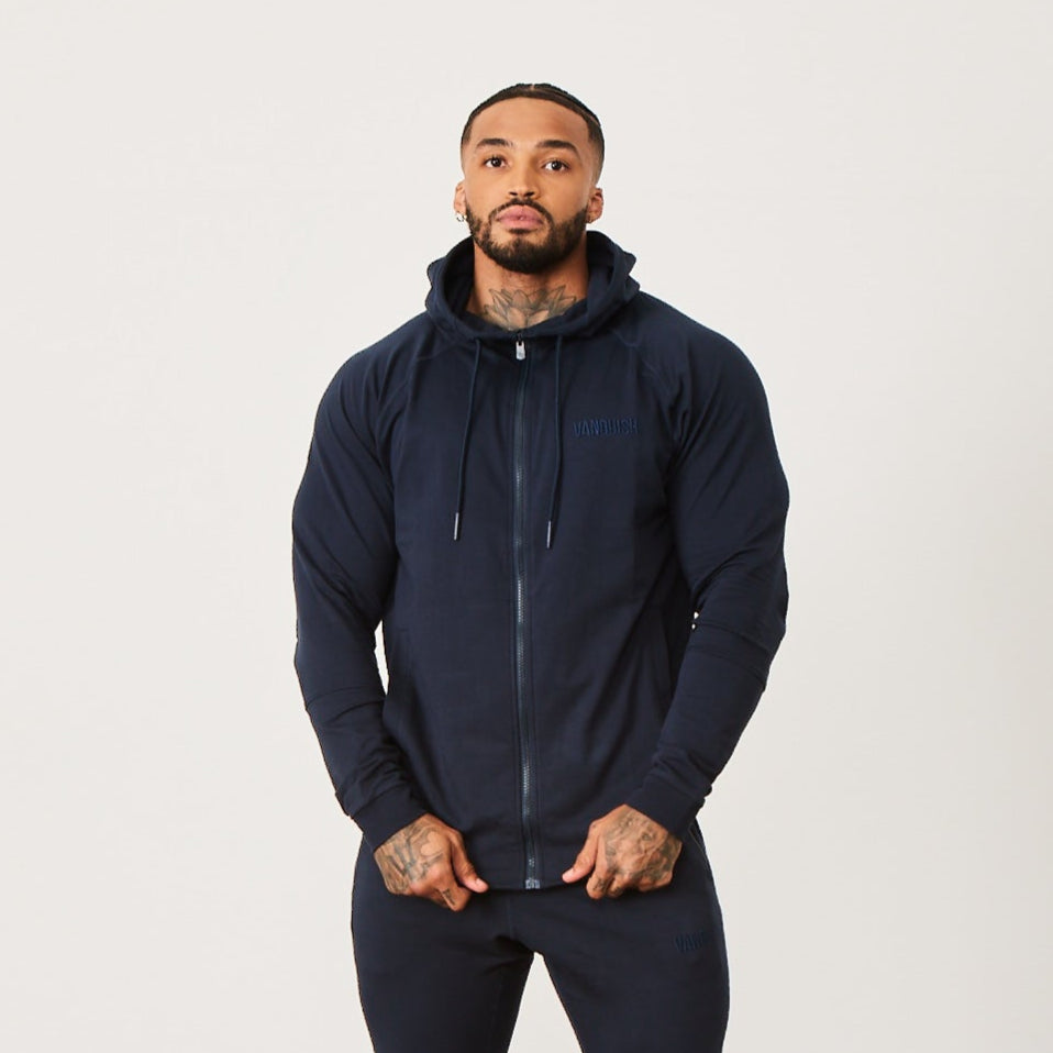 Vanquish Eclipse V2 Navy Blue Full Zip Front Hoodie - Vanquish Fitness