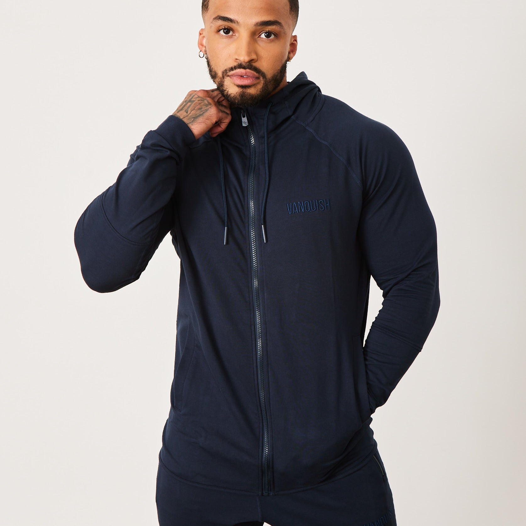 Vanquish Eclipse V2 Navy Blue Full Zip Front Hoodie - Vanquish Fitness