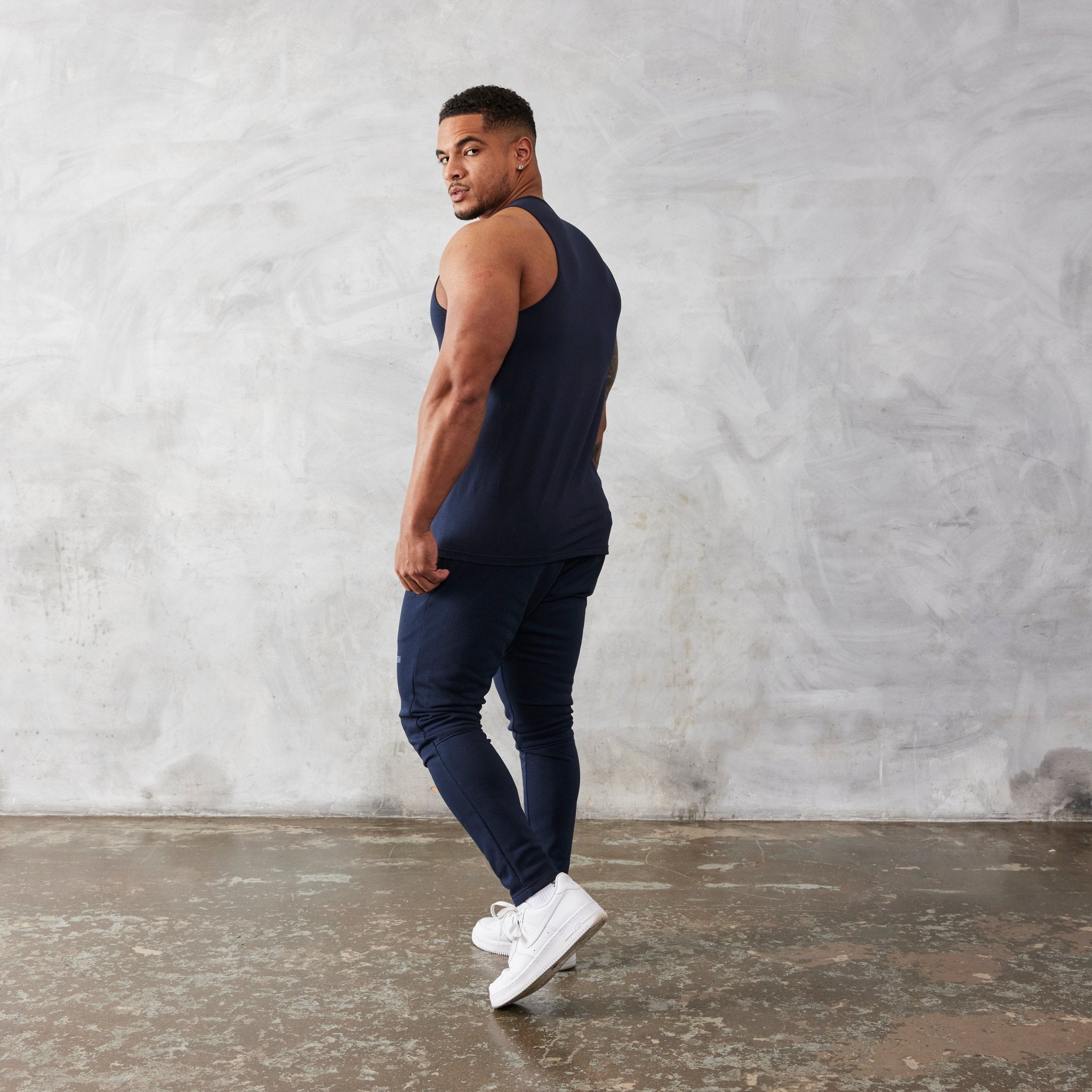 Vanquish Essential Navy Blue Regular Fit Tank Top - Vanquish Fitness