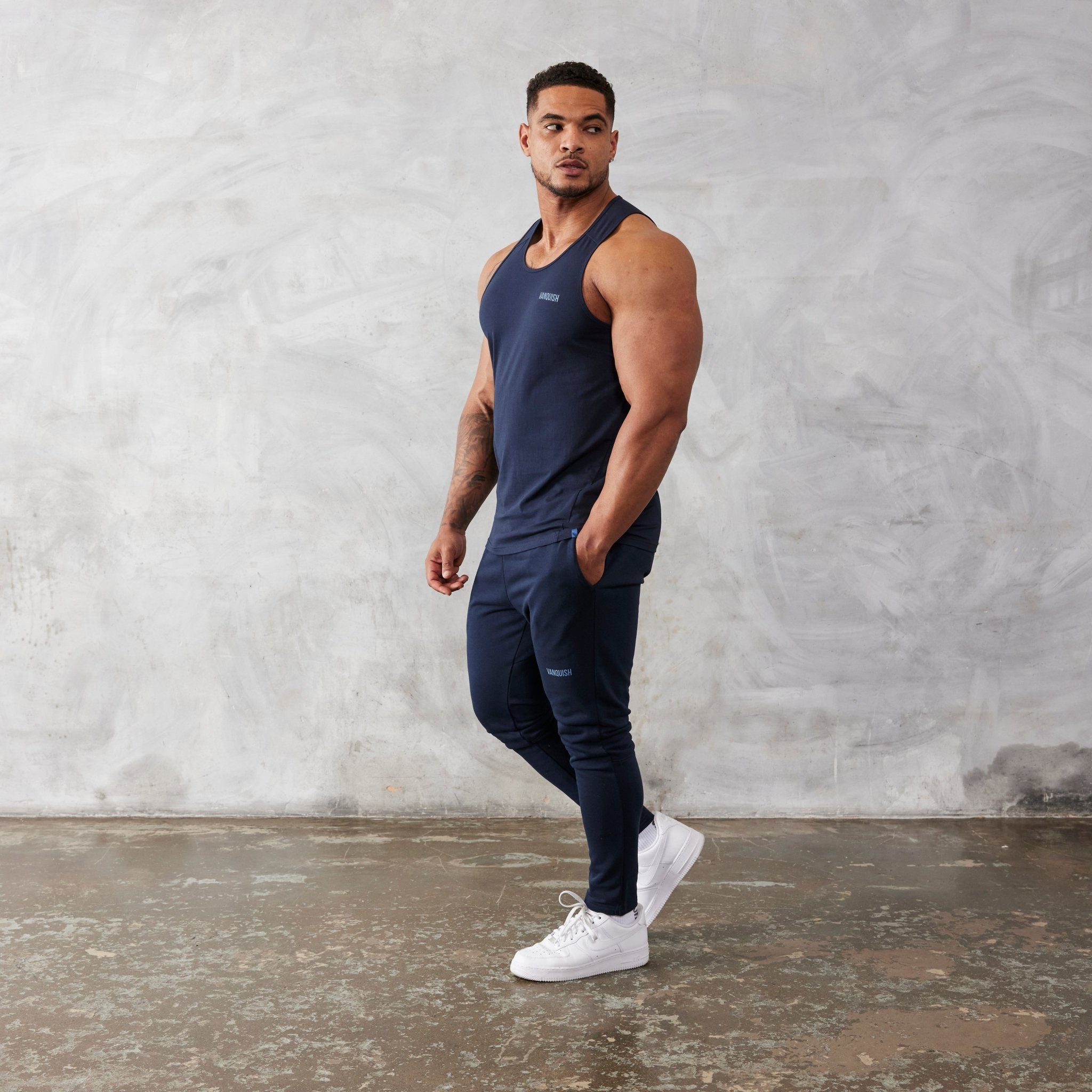 Vanquish Essential Navy Blue Regular Fit Tank Top - Vanquish Fitness