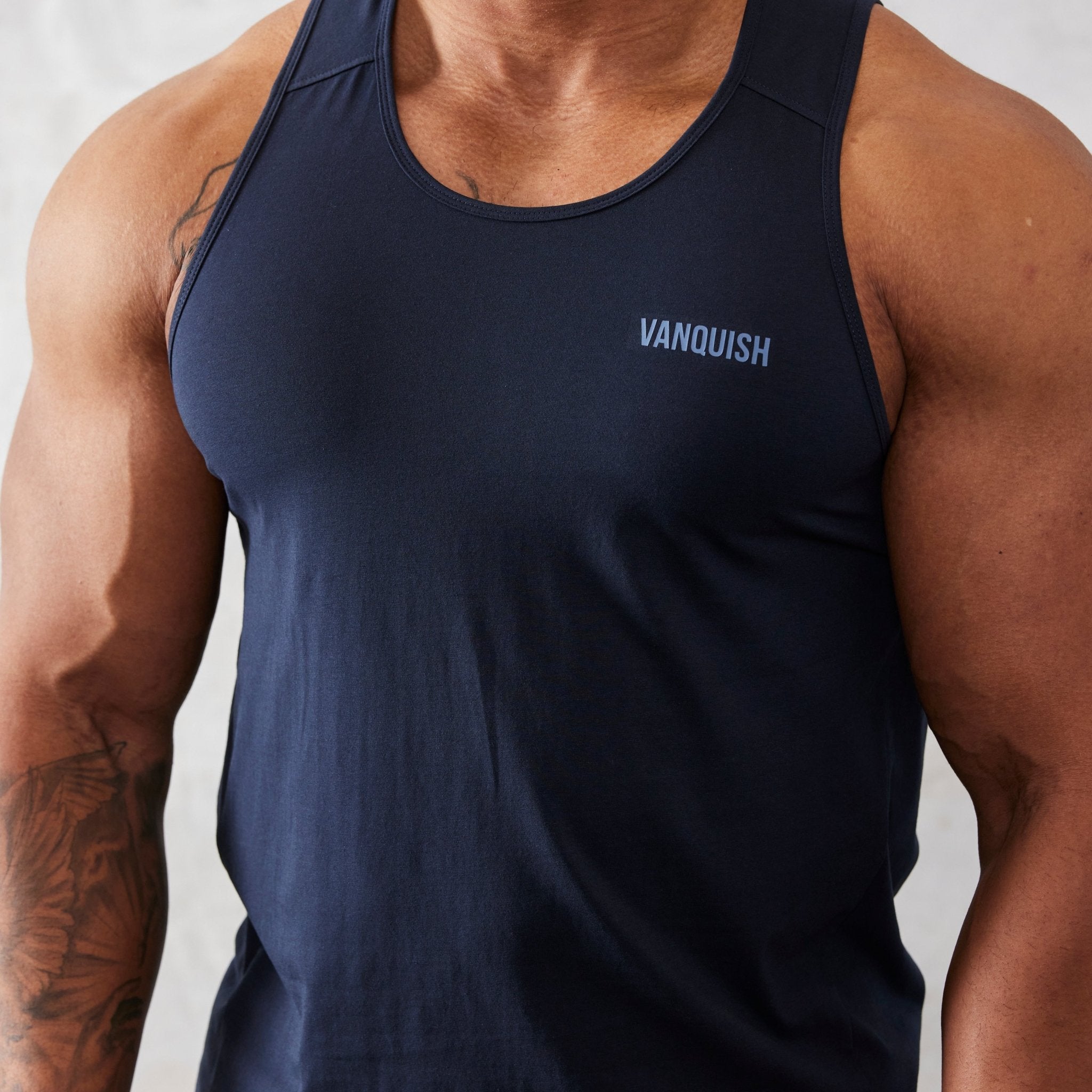 Vanquish Essential Navy Blue Regular Fit Tank Top - Vanquish Fitness