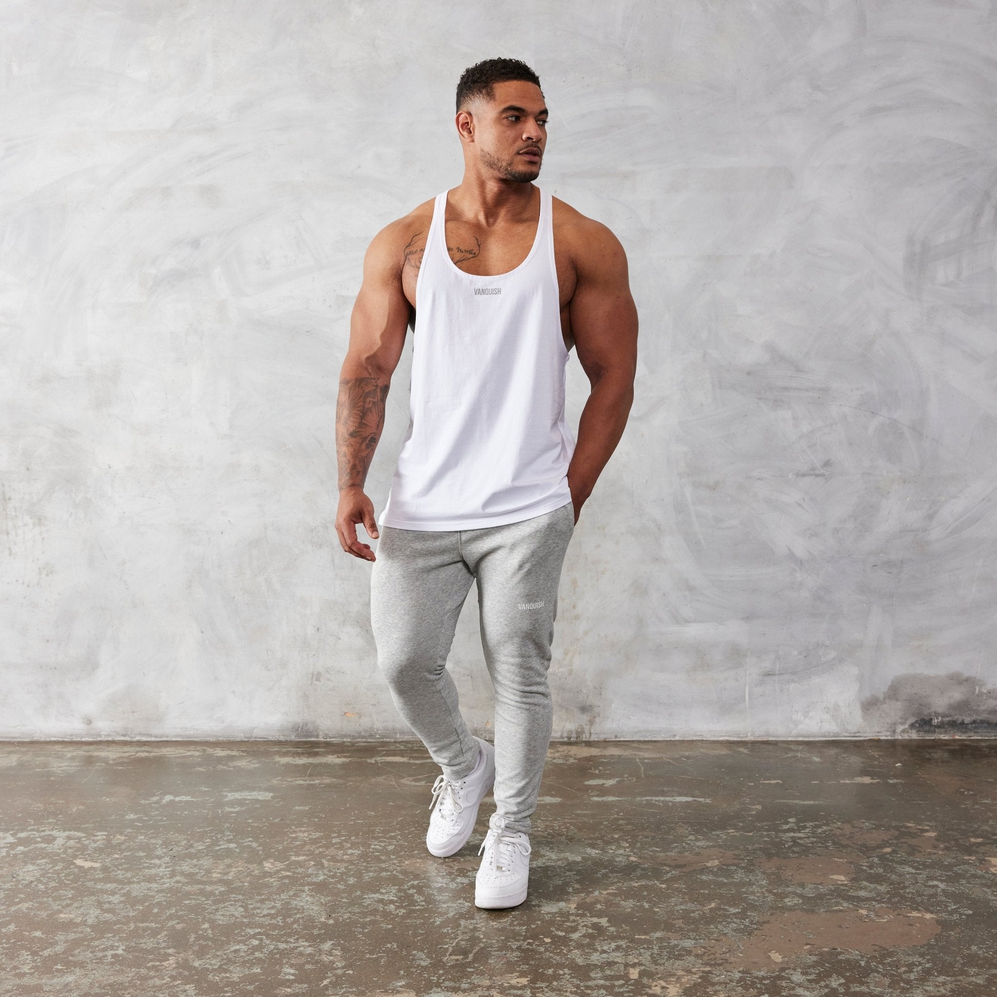 Vanquish Essential White Regular Fit Stringer Vest - Vanquish Fitness