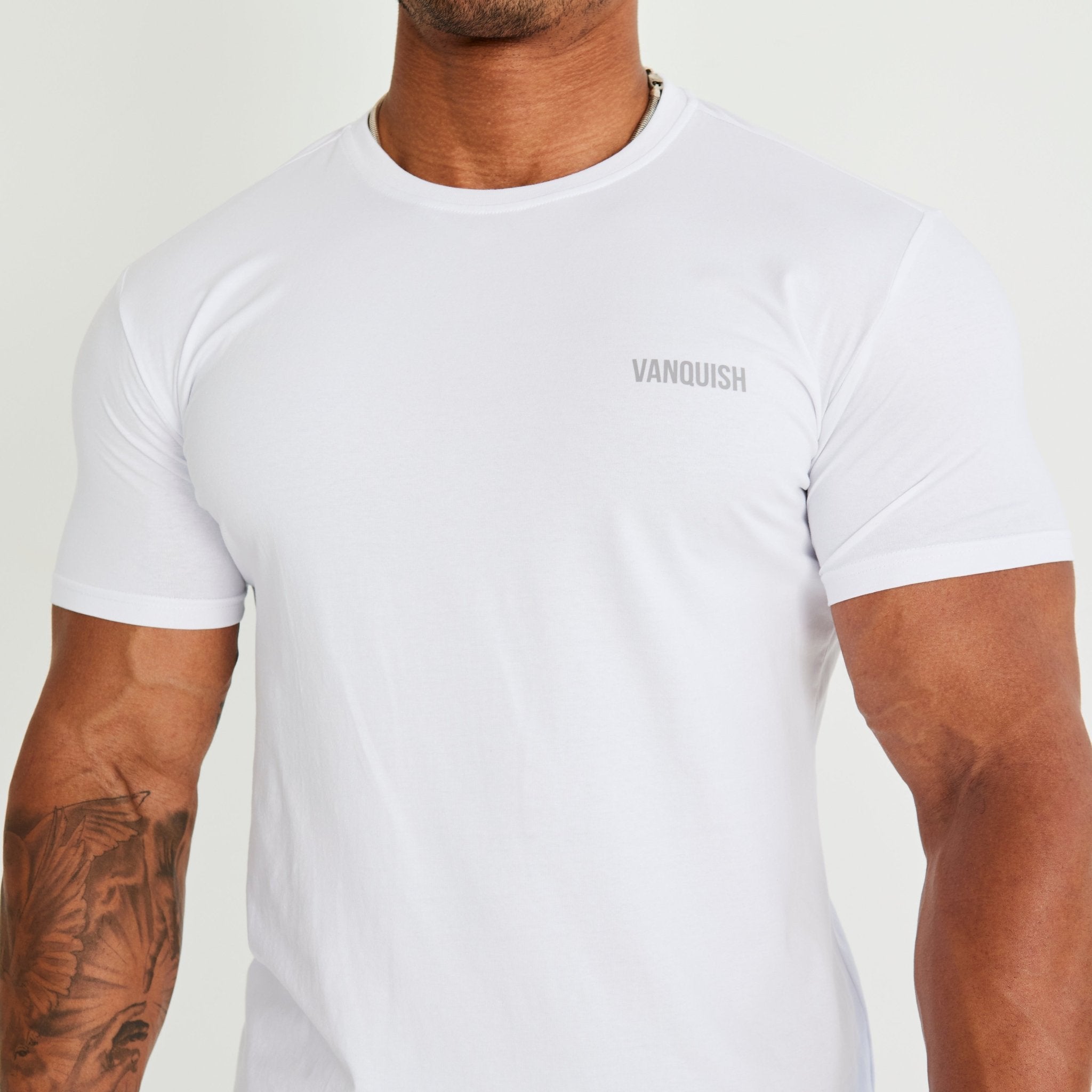 Vanquish Essential White Slim Fit Short Sleeve T Shirt - Vanquish Fitness