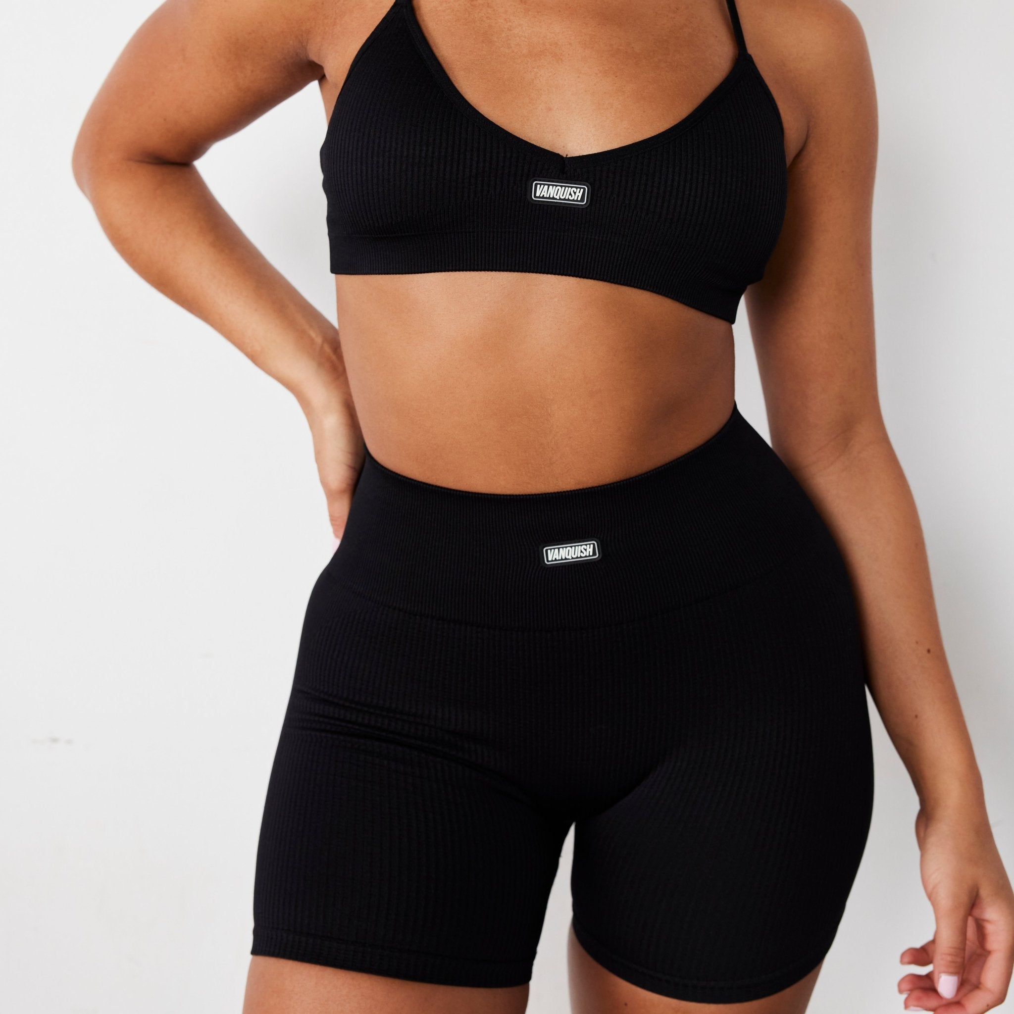 Vanquish Ribbed Seamless Black Shorts - Vanquish Fitness