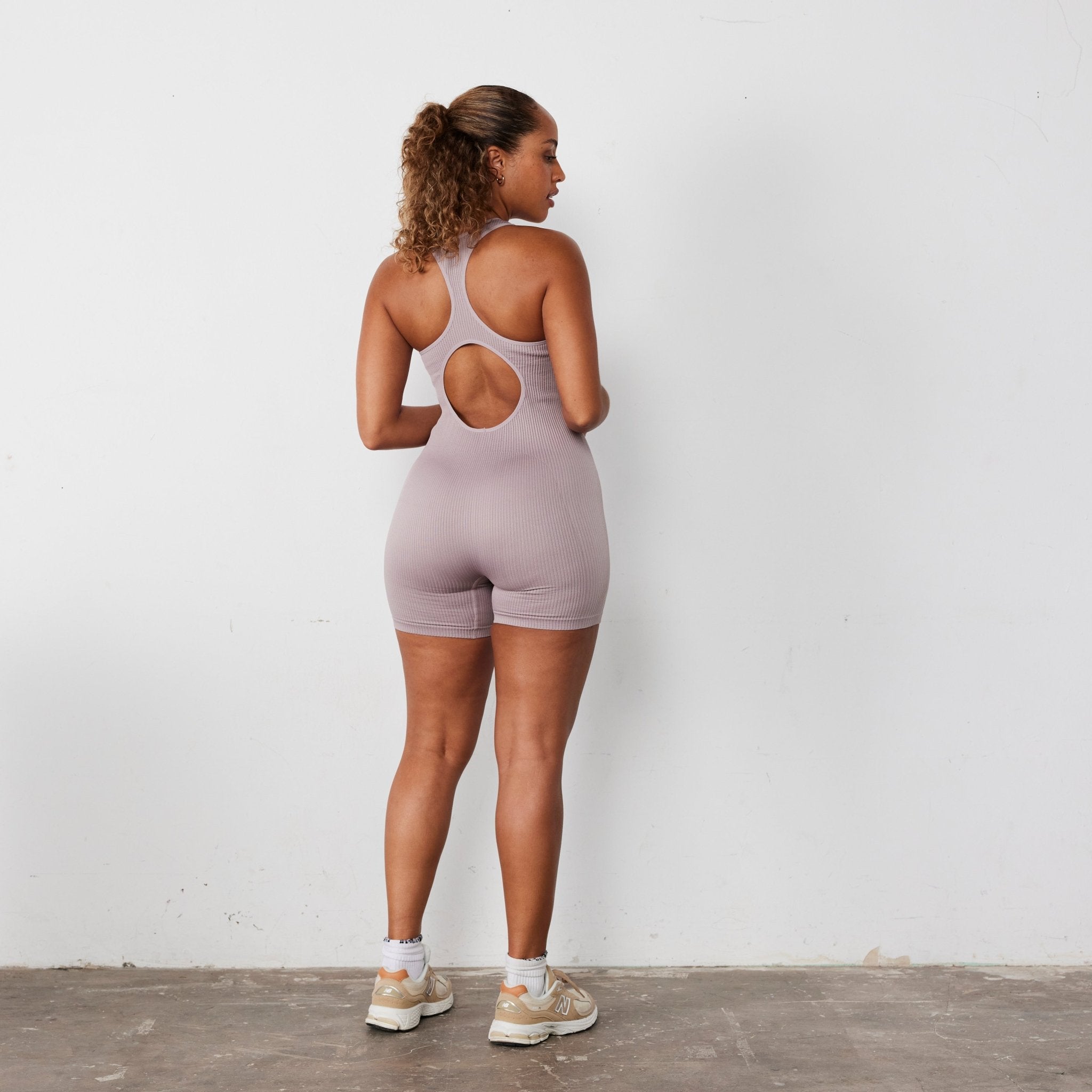 Vanquish Ribbed Seamless Blush Back Keyhole All In One - Vanquish Fitness