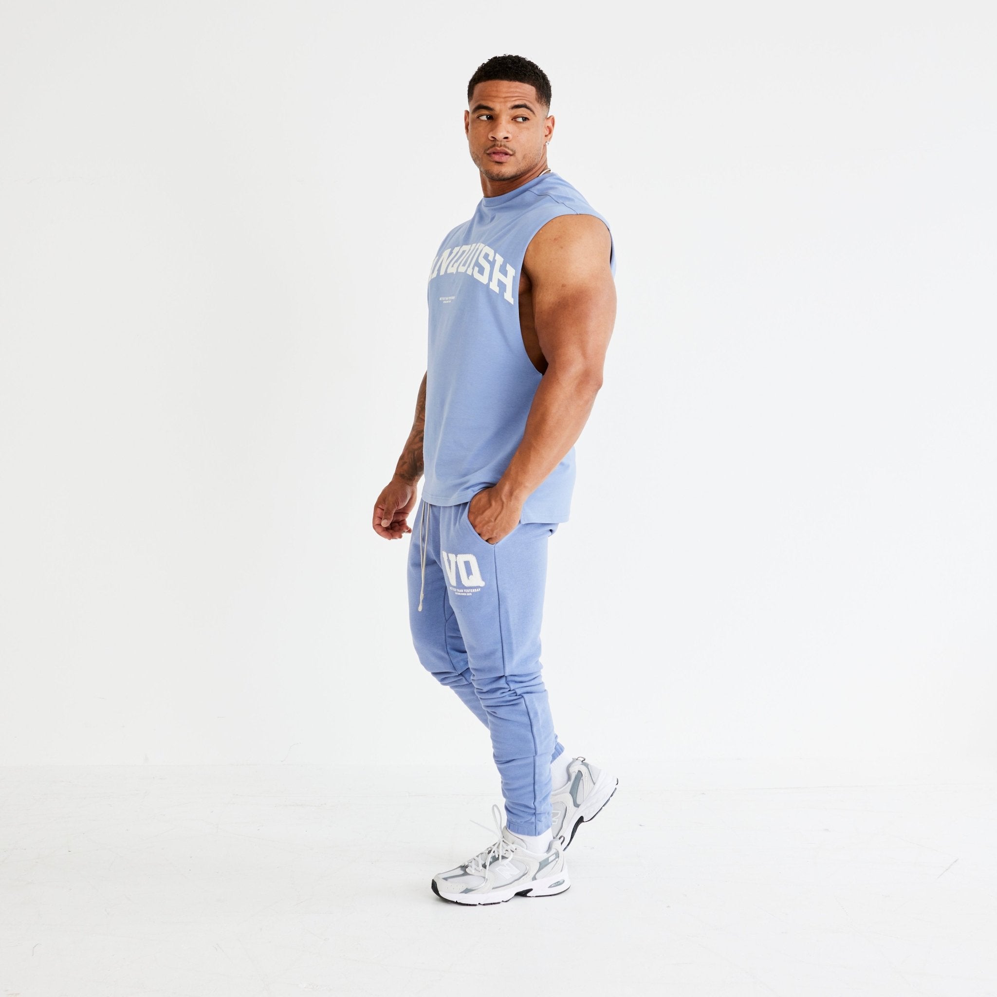Vanquish Washed Blue Varsity Tapered Sweatpants - Vanquish Fitness