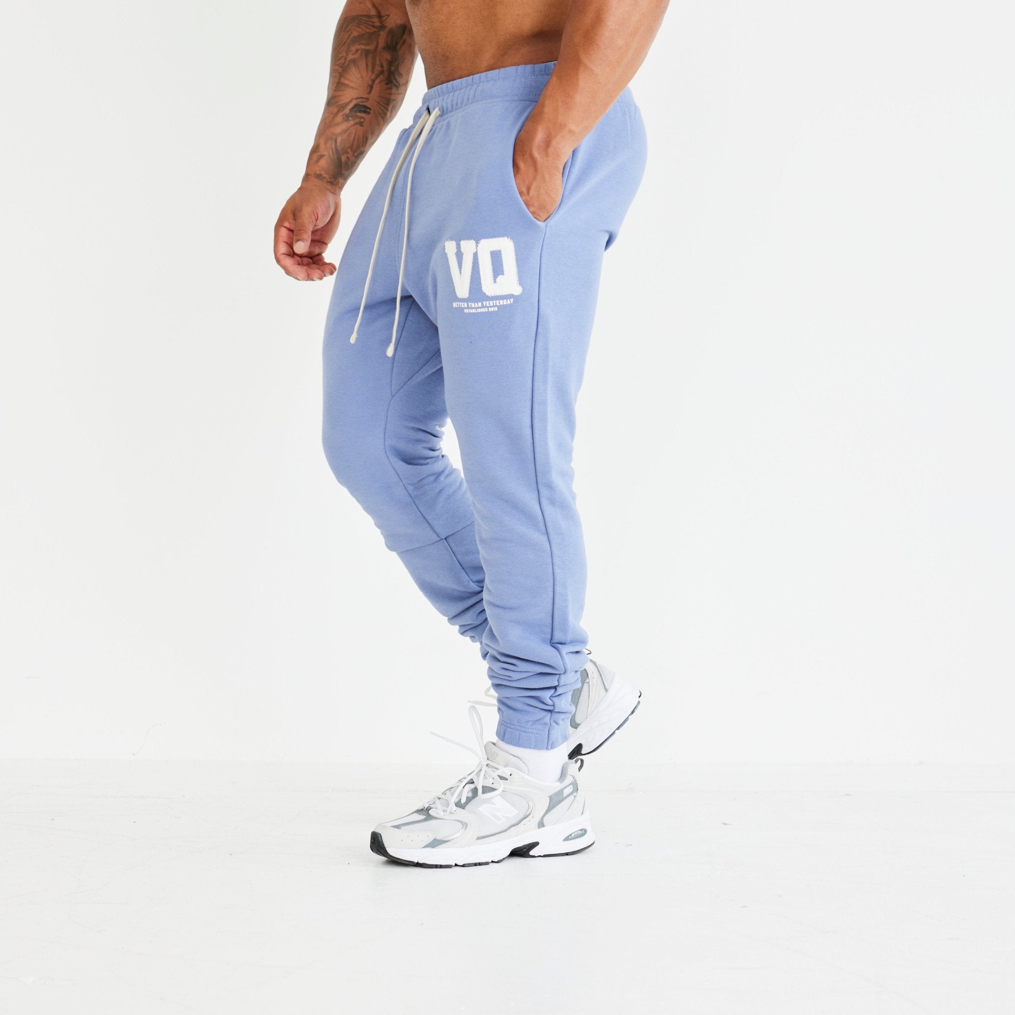 Vanquish Washed Blue Varsity Tapered Sweatpants - Vanquish Fitness