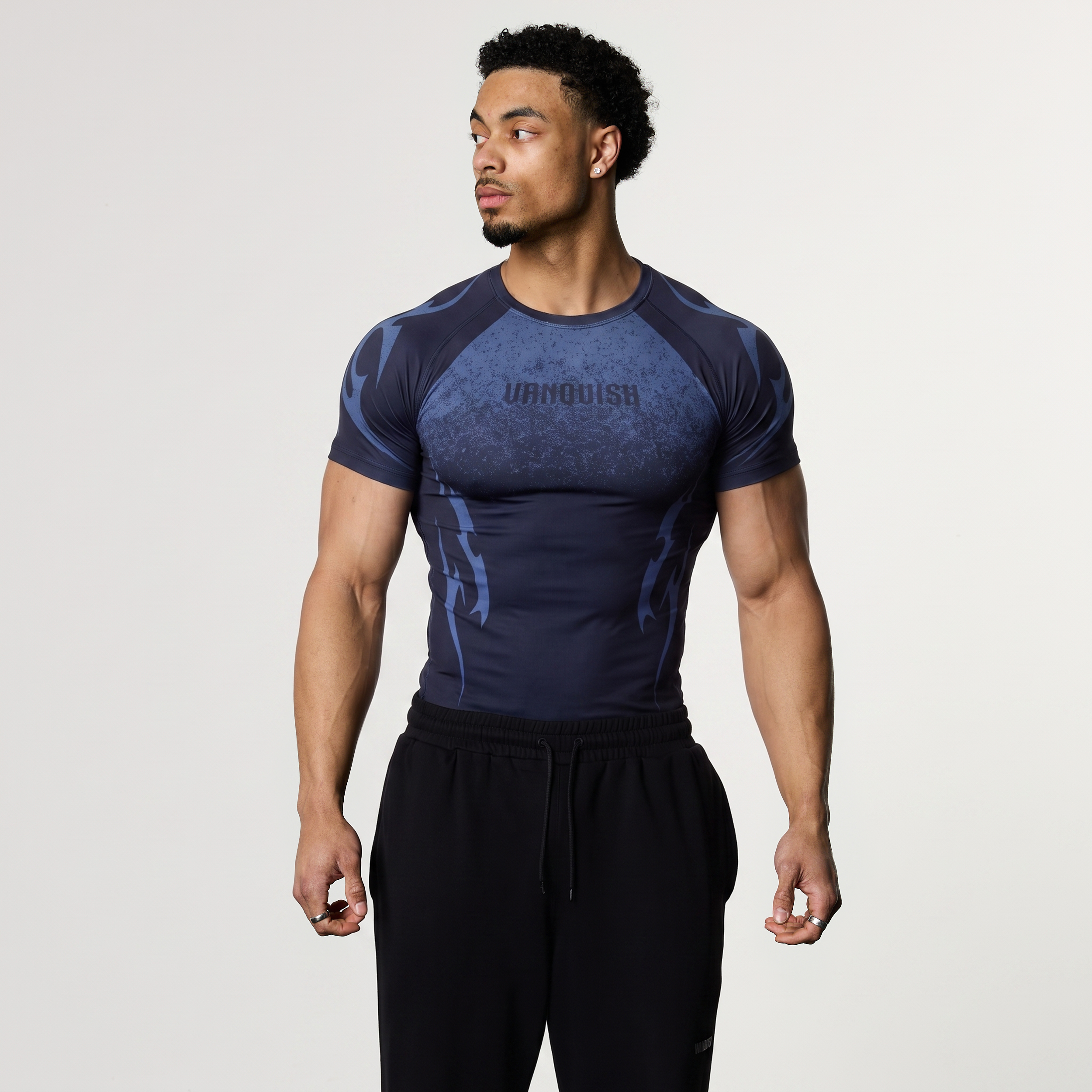 TRIBAL COMPRESSION NAVY SHORT SLEEVE T SHIRT