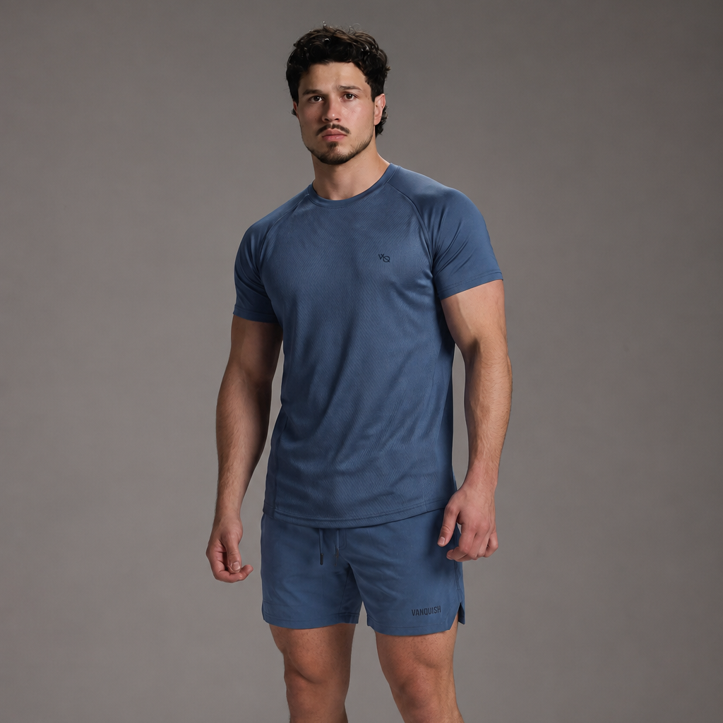 EVOLVE BLUE GREY PERFORMANCE TEE & 4" SHORT SET