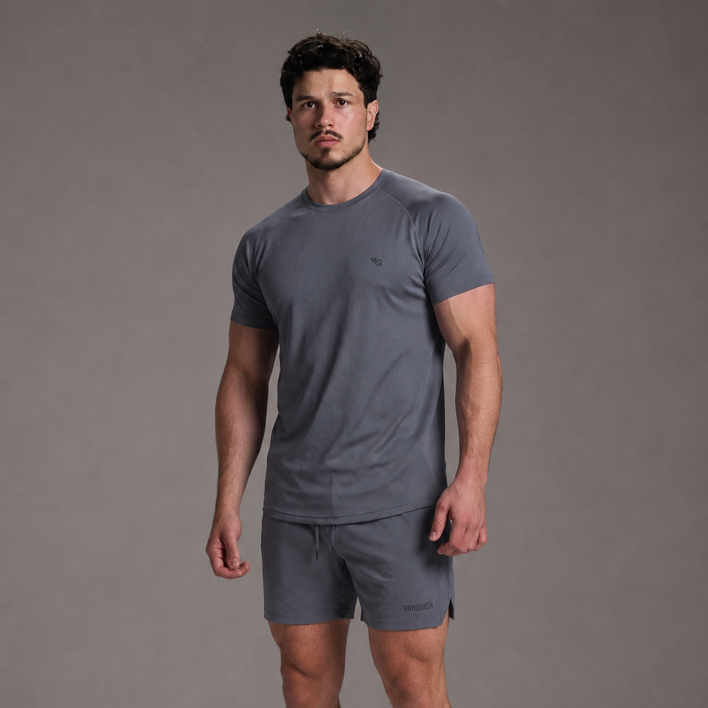 EVOLVE DARK GREY PERFORMANCE TEE & 4" SHORT SET