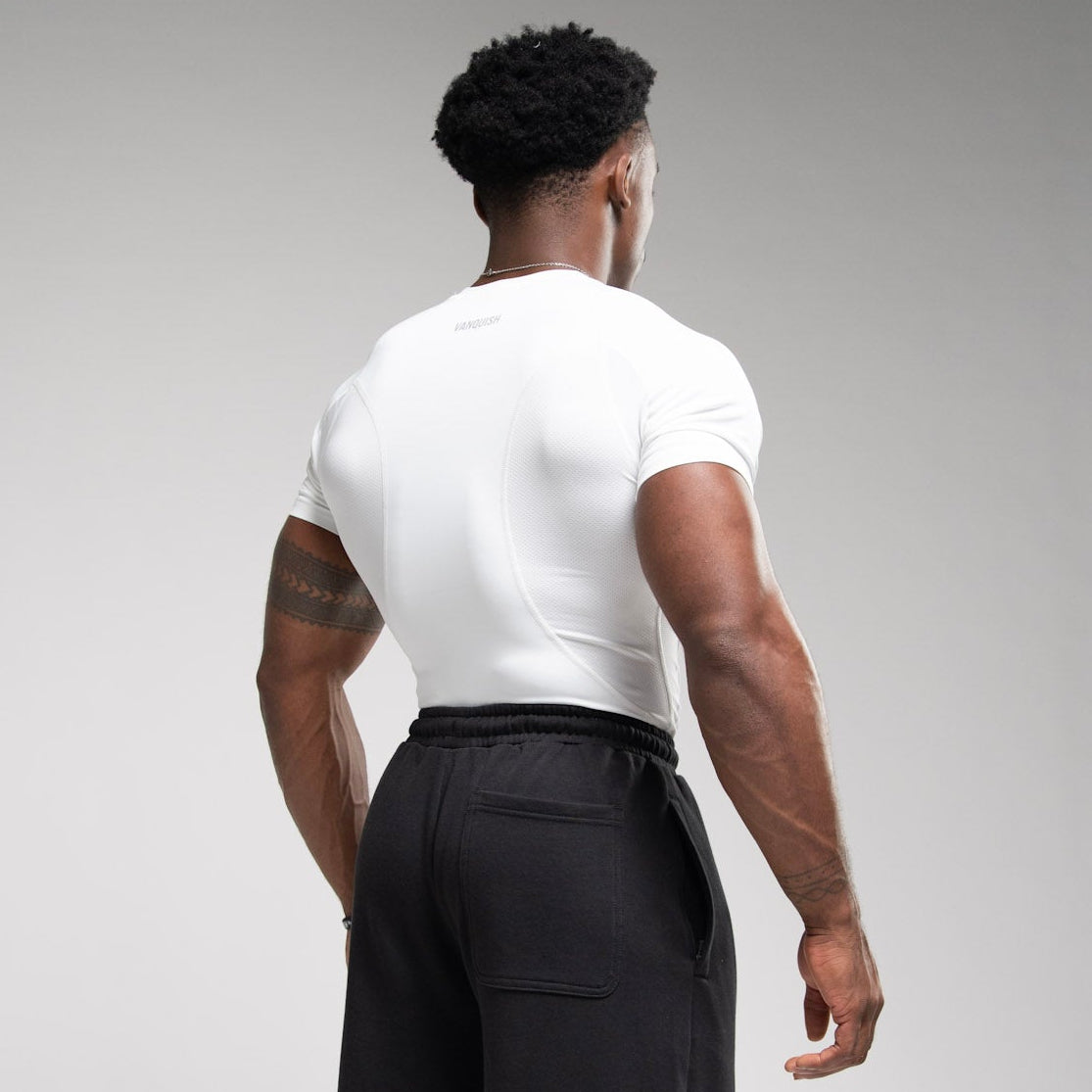 EVOLVE WHITE MUSCLE FIT COMPRESSION T SHIRT