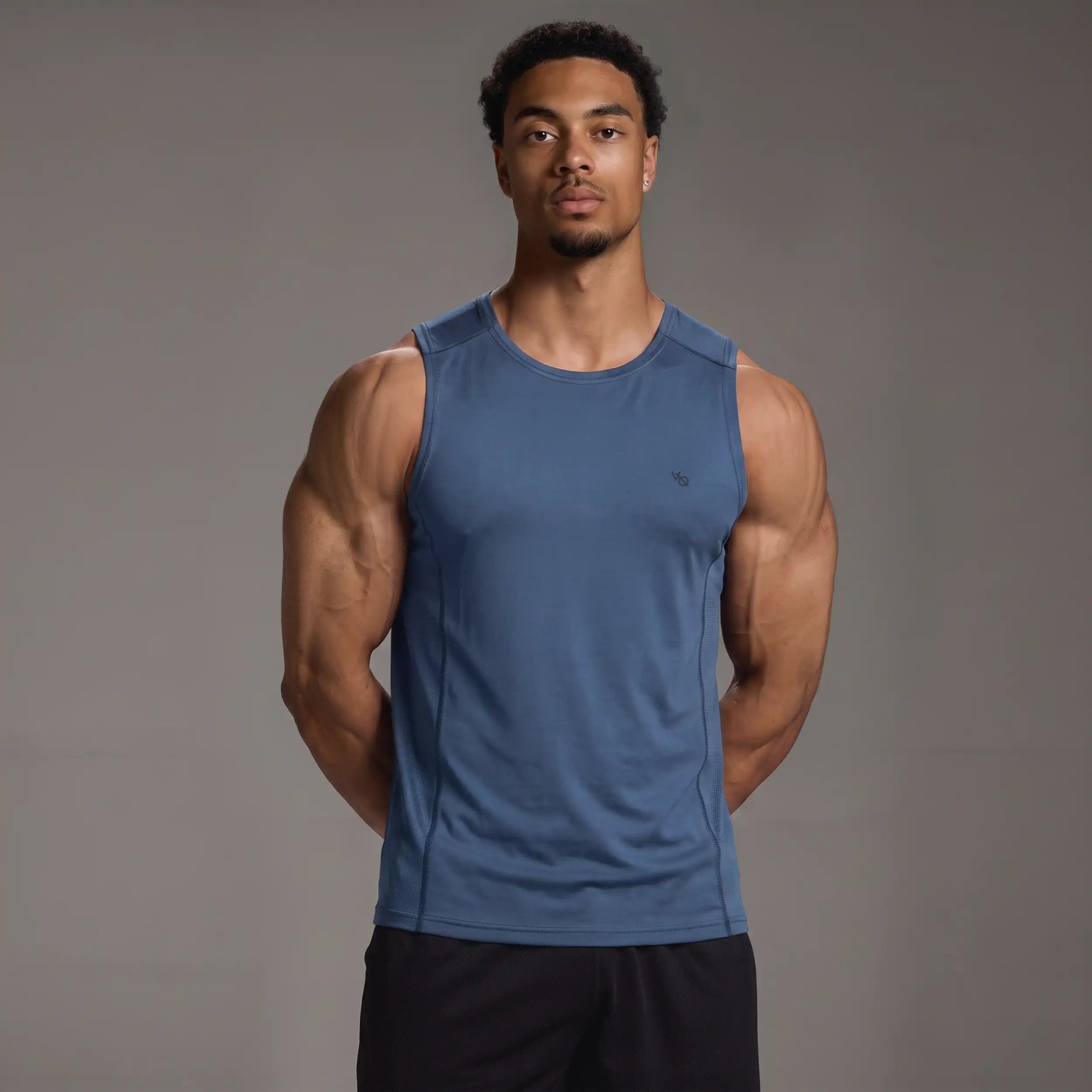 EVOLVE BLUE GREY SLIM FIT PERFORMANCE TANK