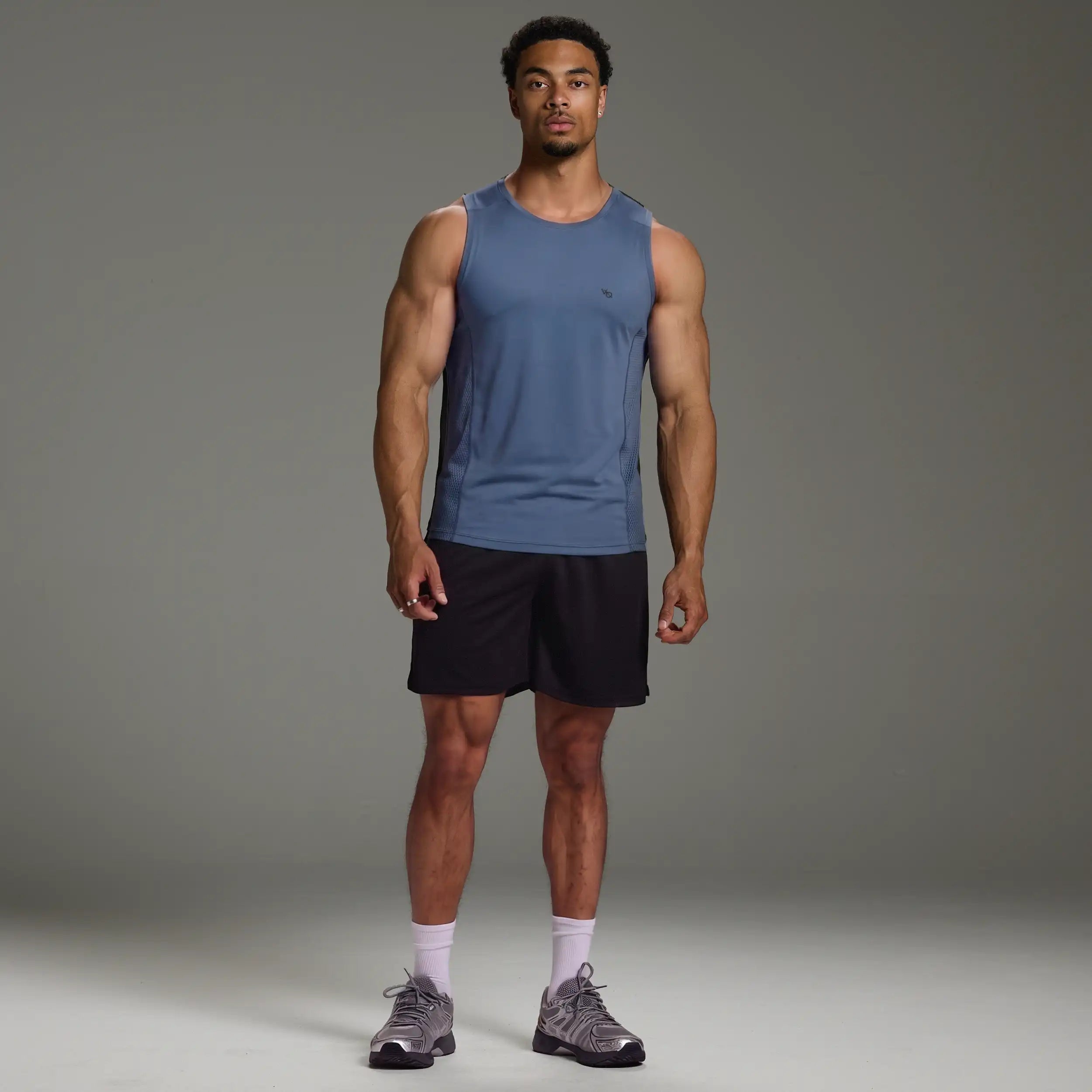 EVOLVE BLUE GREY SLIM FIT PERFORMANCE TANK