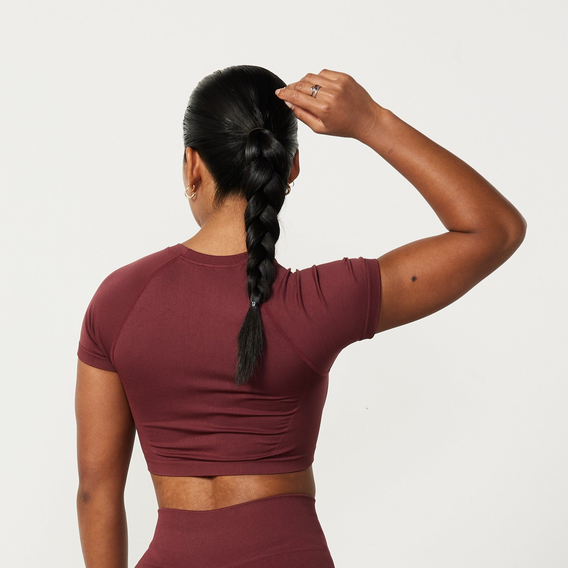 Vanquish Elevate Seamless Burgundy Cap Sleeve Cropped T Shirt