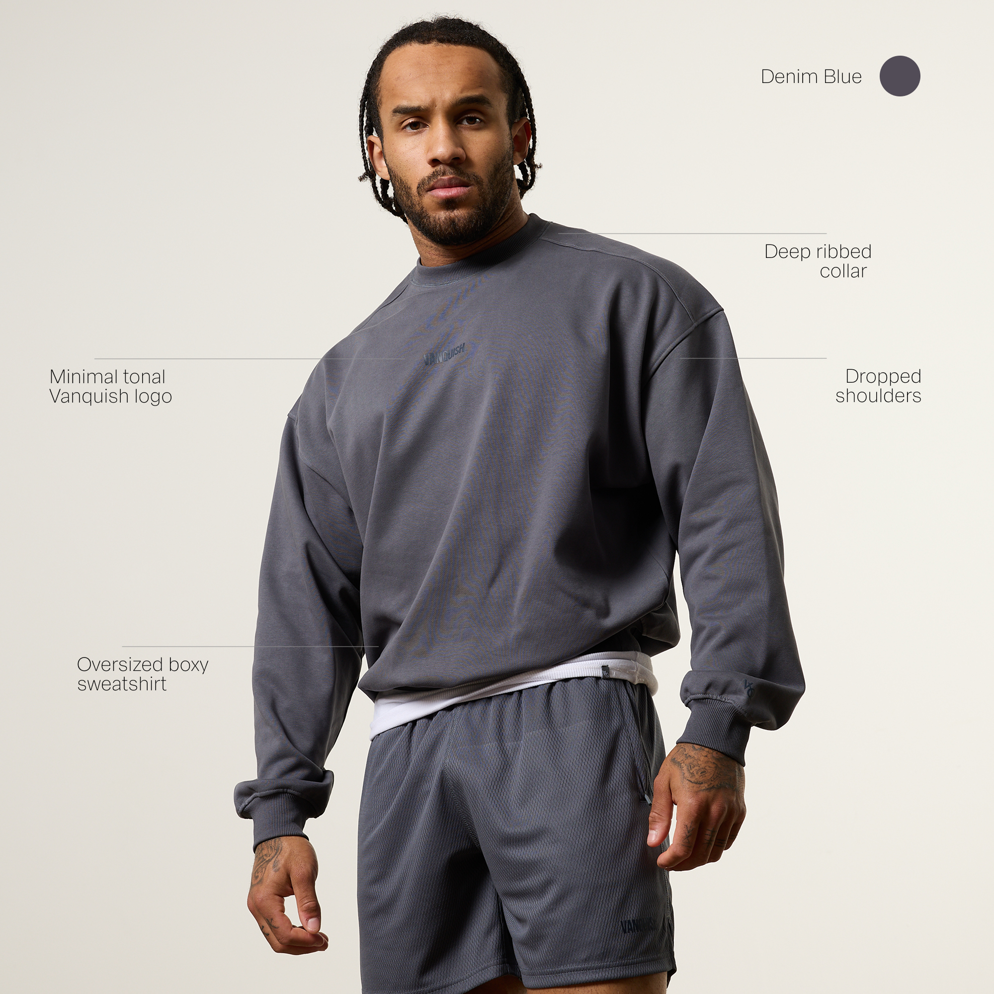 Vanquish Essential V2 Denim Blue Oversized Boxy Sweatshirt