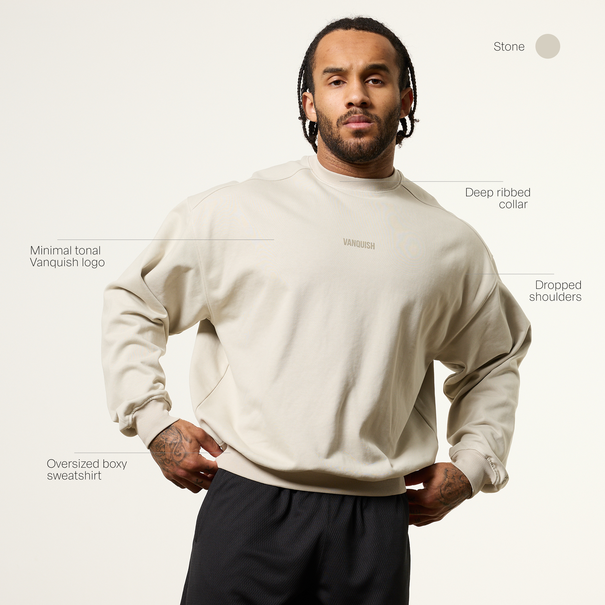 Vanquish Essential V2 Stone Oversized Boxy Sweatshirt