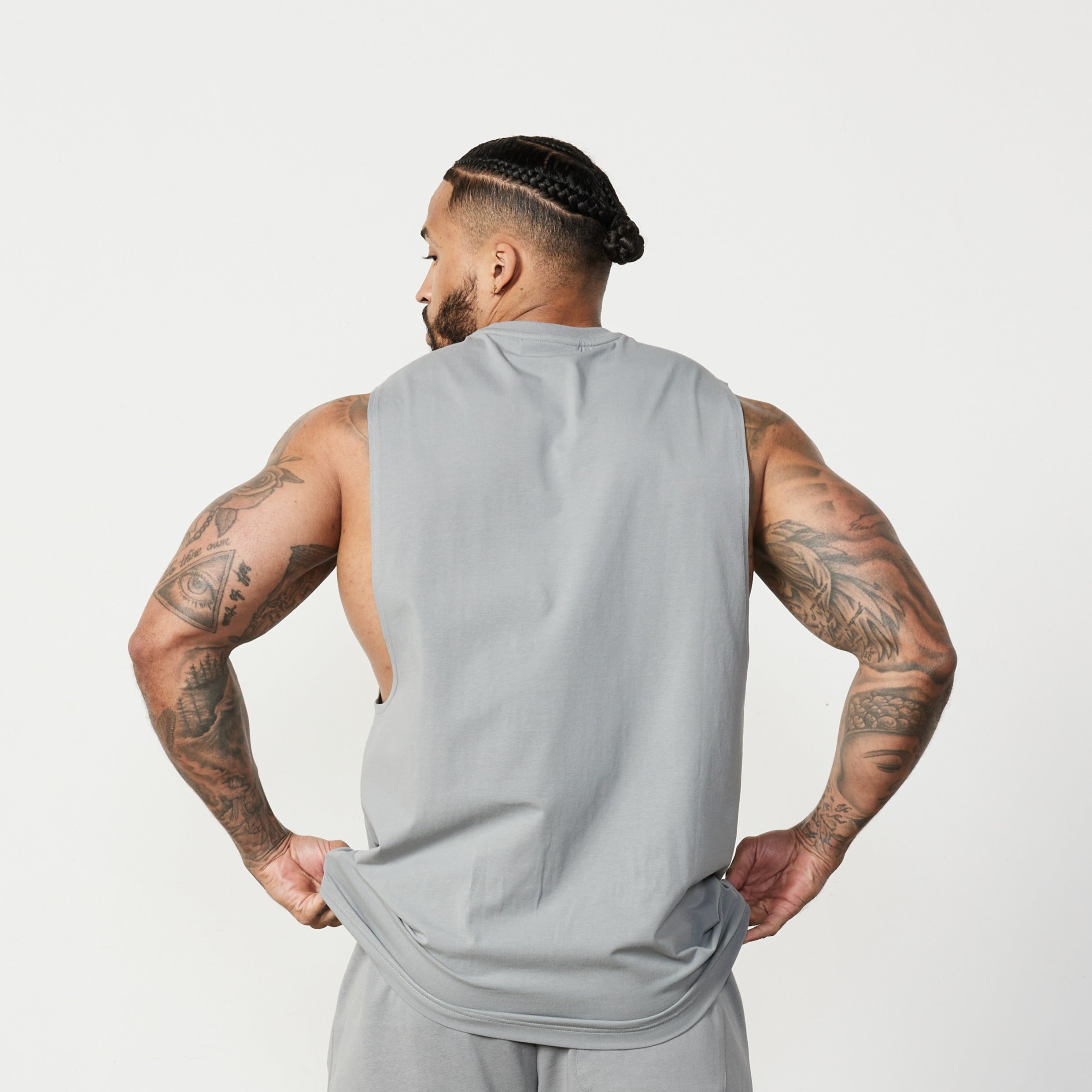 Vanquish Essential Steel Grey Oversized Sleeveless T Shirt