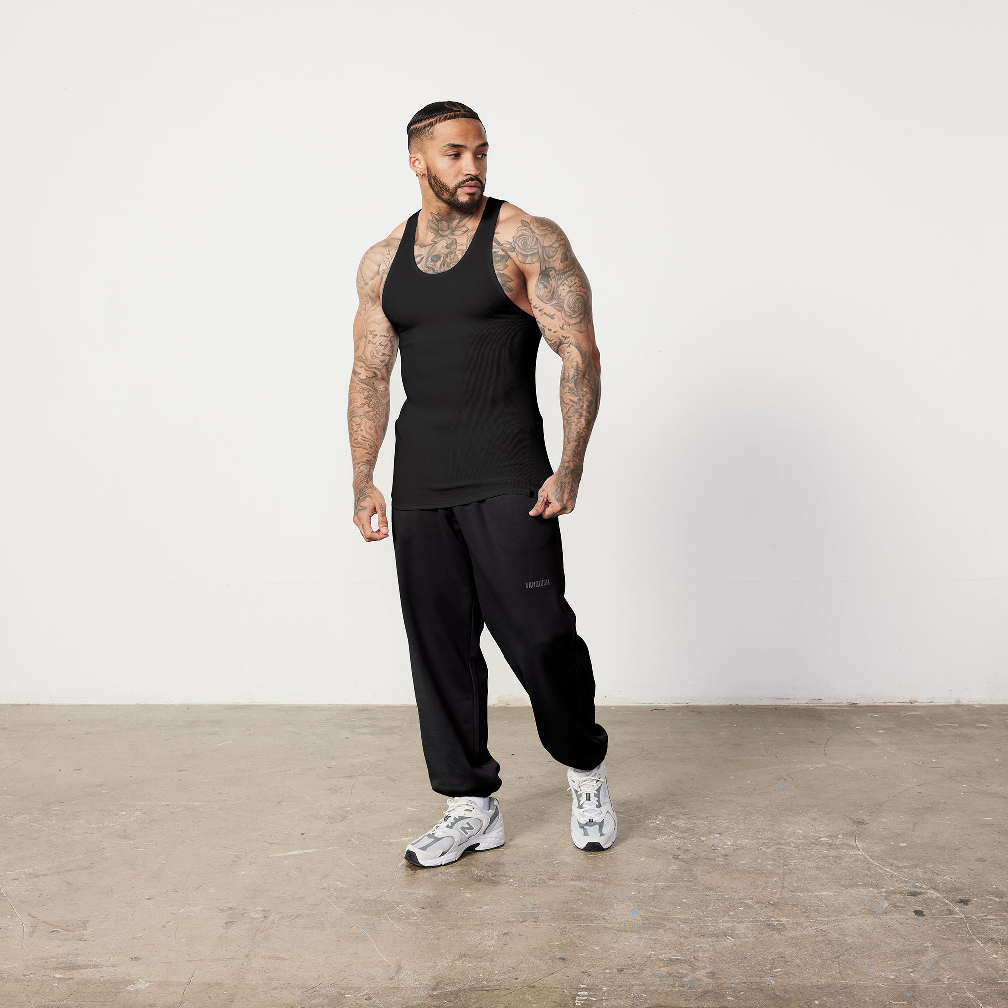 Vanquish Black Ribbed Fitted Tank