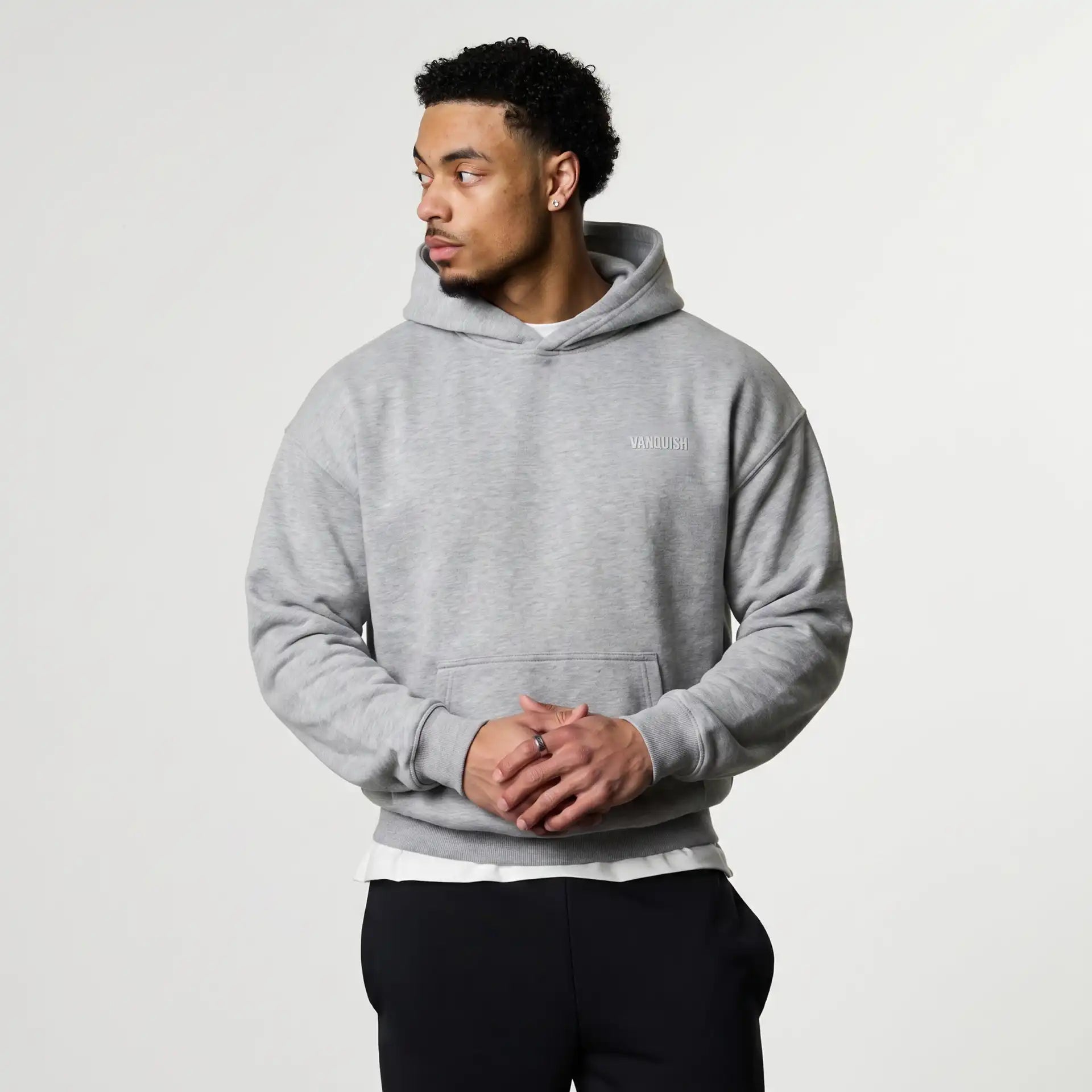 VANQUISH EVOLVE LIGHT GREY MARL OVERSIZED PULLOVER HOODIE