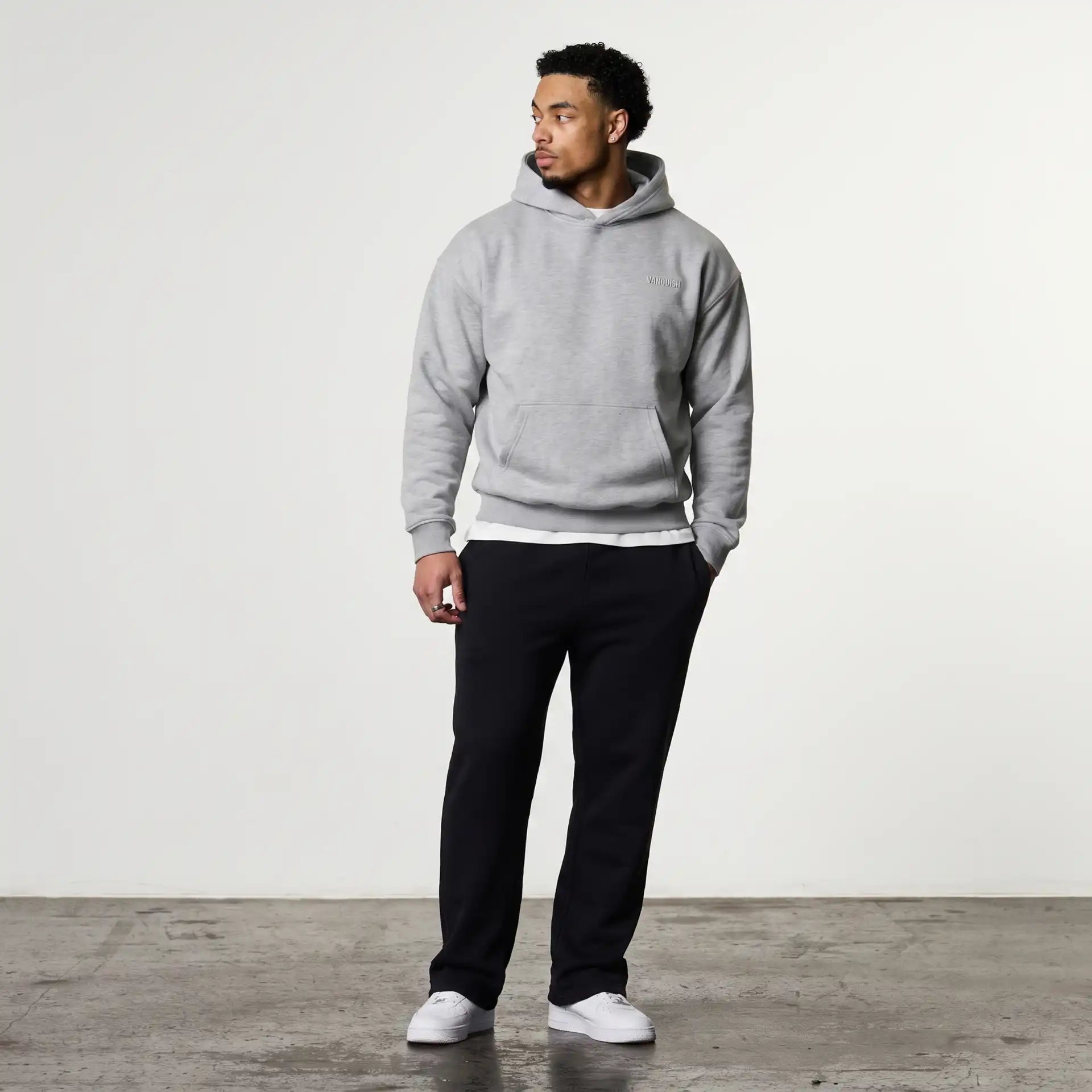 VANQUISH EVOLVE LIGHT GREY MARL OVERSIZED PULLOVER HOODIE