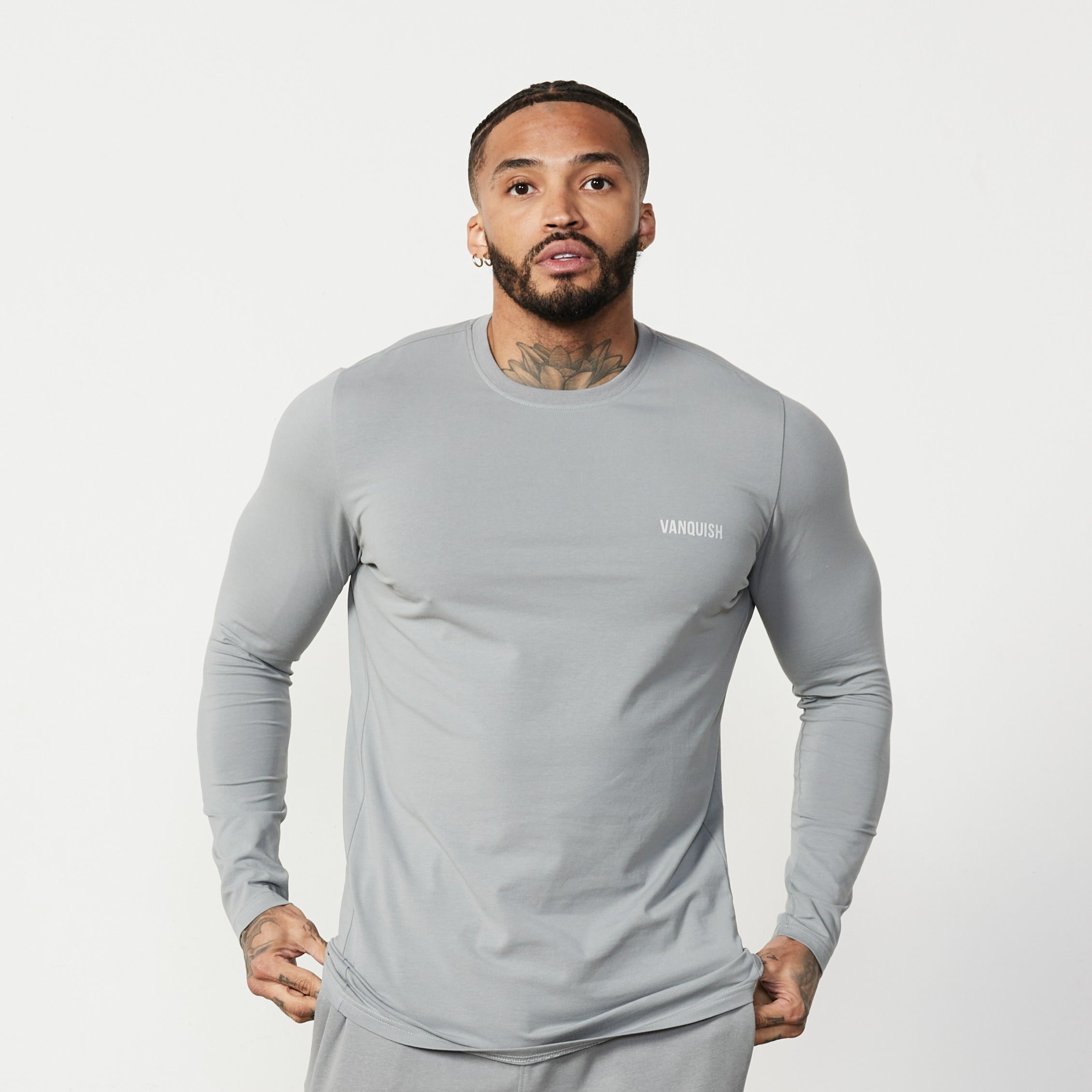 Vanquish Essential Steel Grey Slim Fit Long Sleeve T Shirt