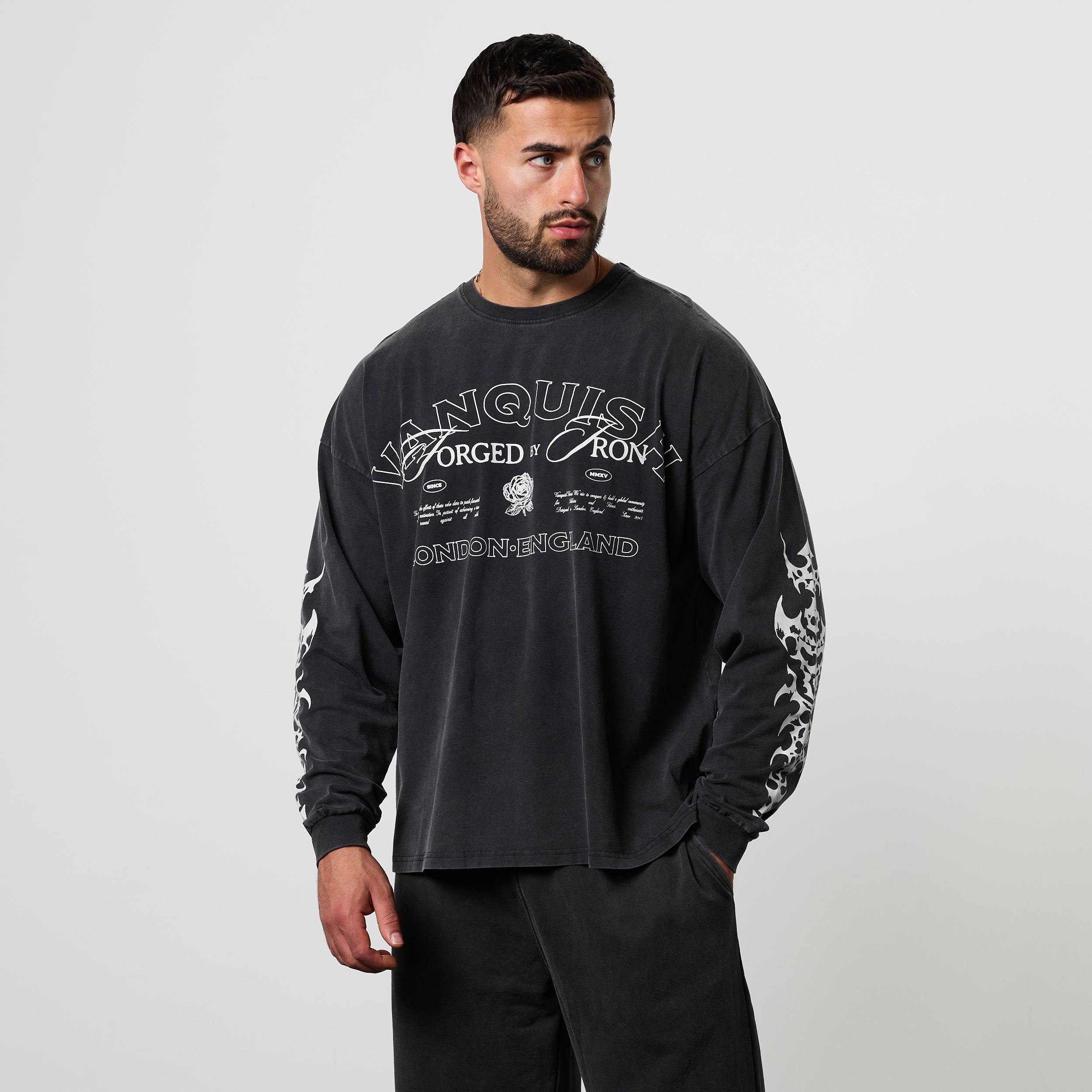 FORGE WASHED BLACK OVERSIZED LONG SLEEVE T SHIRT