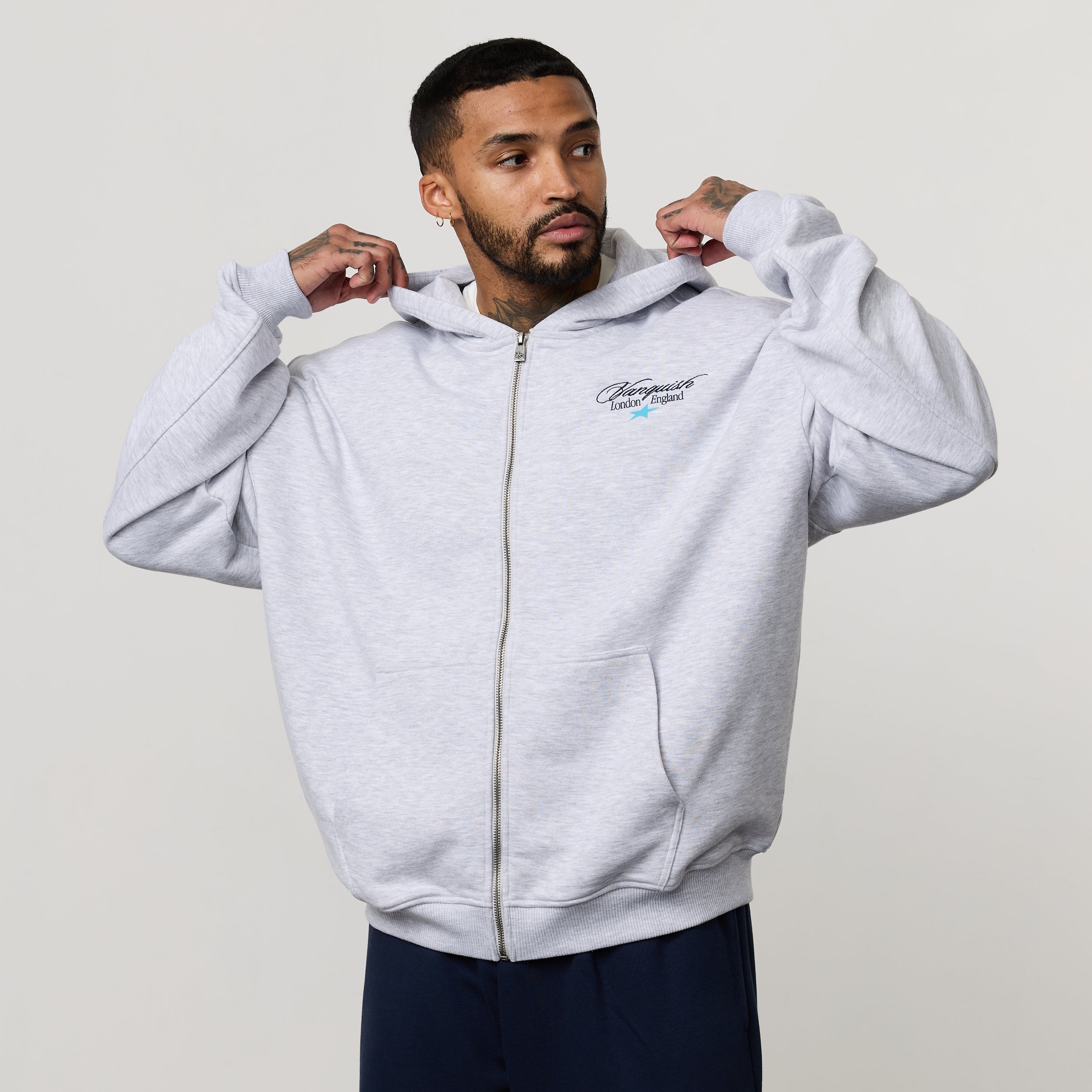 ACONITE GREY OVERSIZED FULL ZIP HOODIE