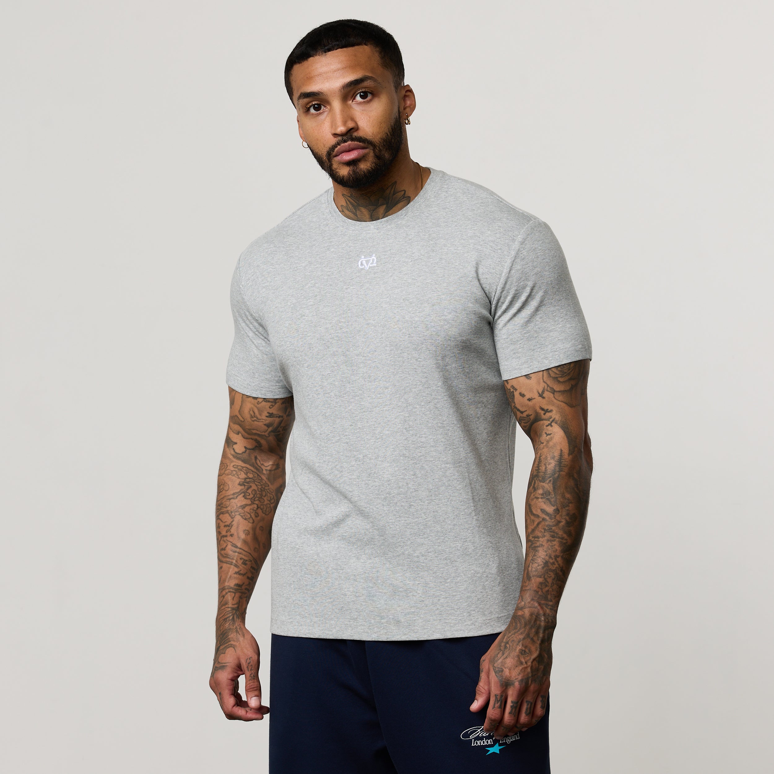 MONOGRAM RIB GREY MARL SLIM FIT T SHIRT