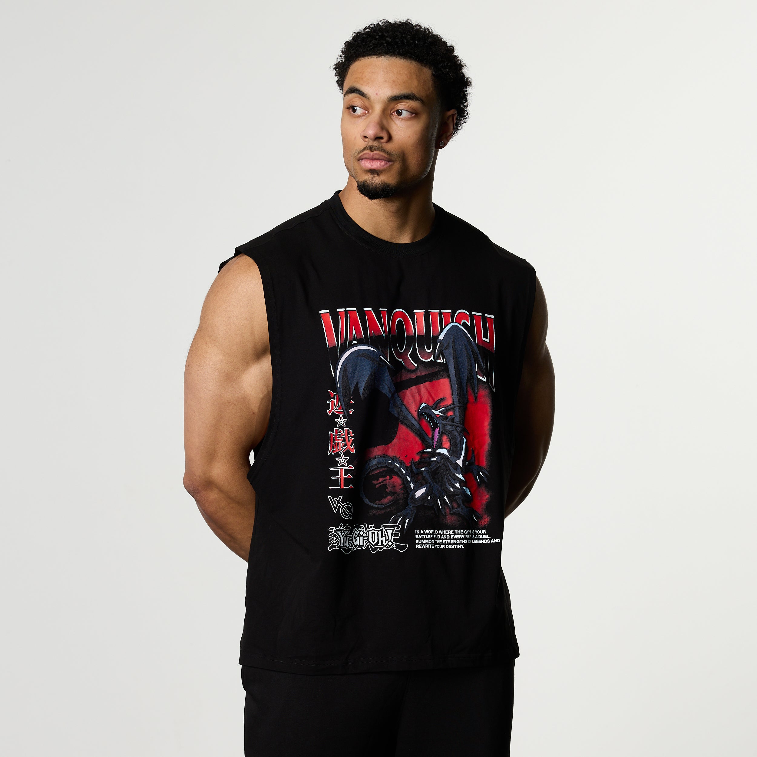 YU-GI-OH! RED EYES BLACK DRAGON BLACK BOXY SLEEVELESS T SHIRT
