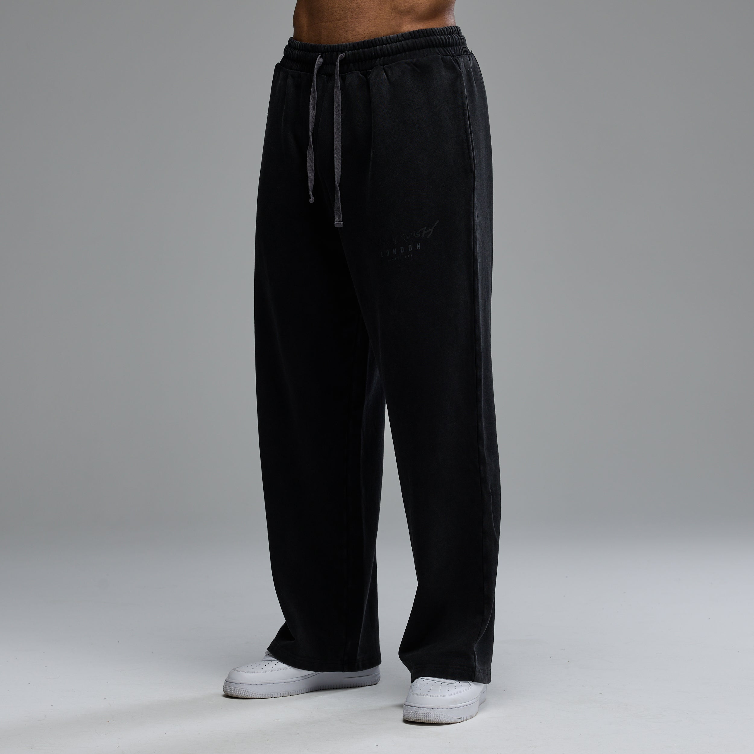 GRAFFITI WASHED BLACK STRAIGHT LEG SWEATPANTS