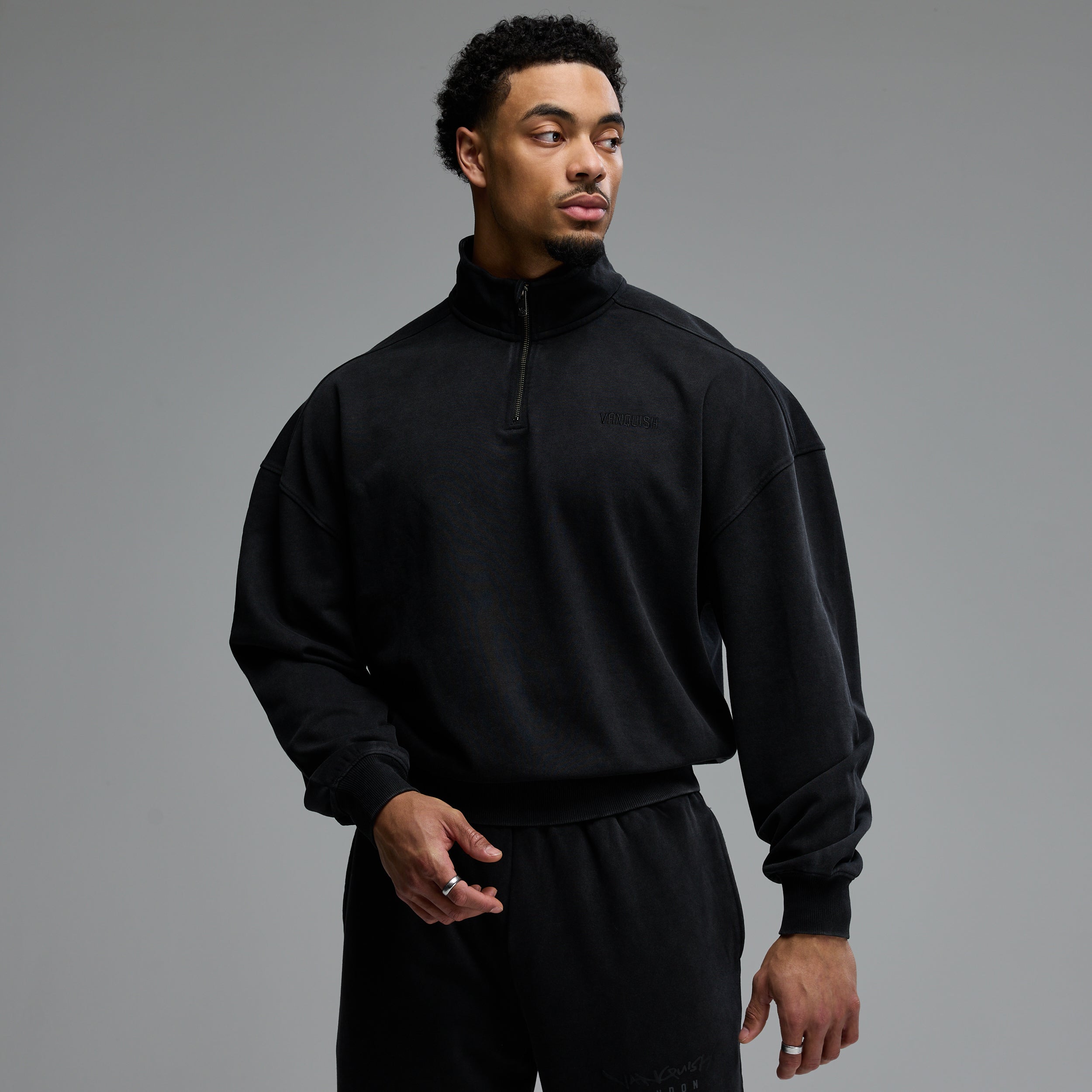 GRAFFITI WASHED BLACK 1/4 ZIP